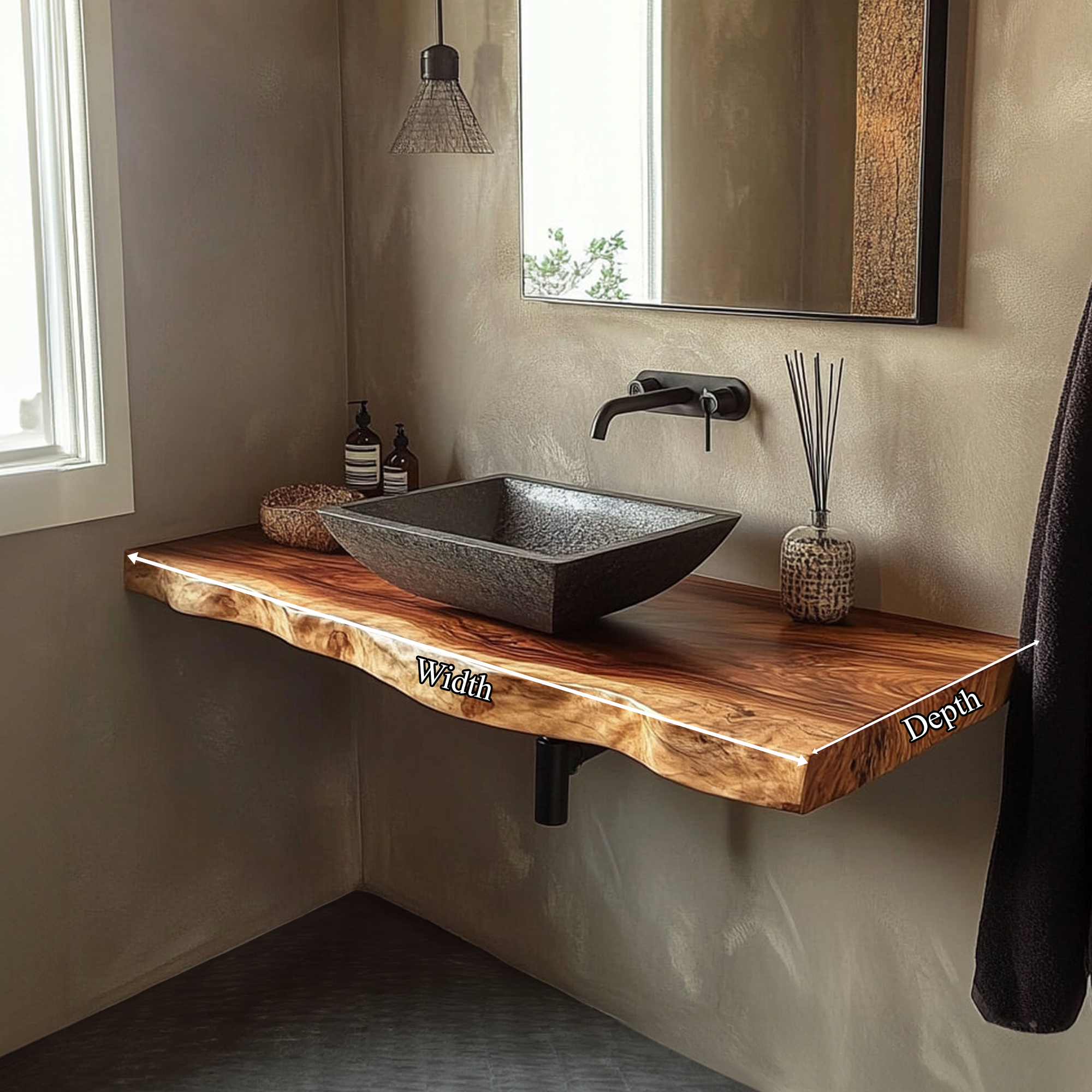 Rustic Bathroom Vanity Shelf Organic Wood Bathroom Style SINLKIBRV220