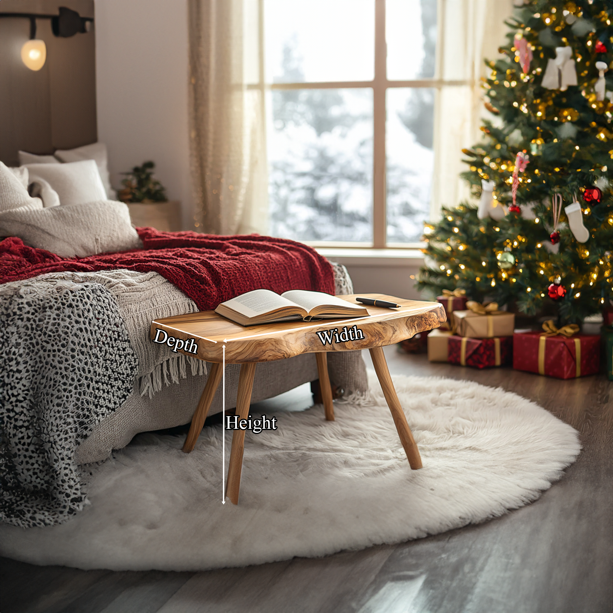 Rustic Live Edge Table Christmas Cozy Bedroom Setup SINLKIBT200