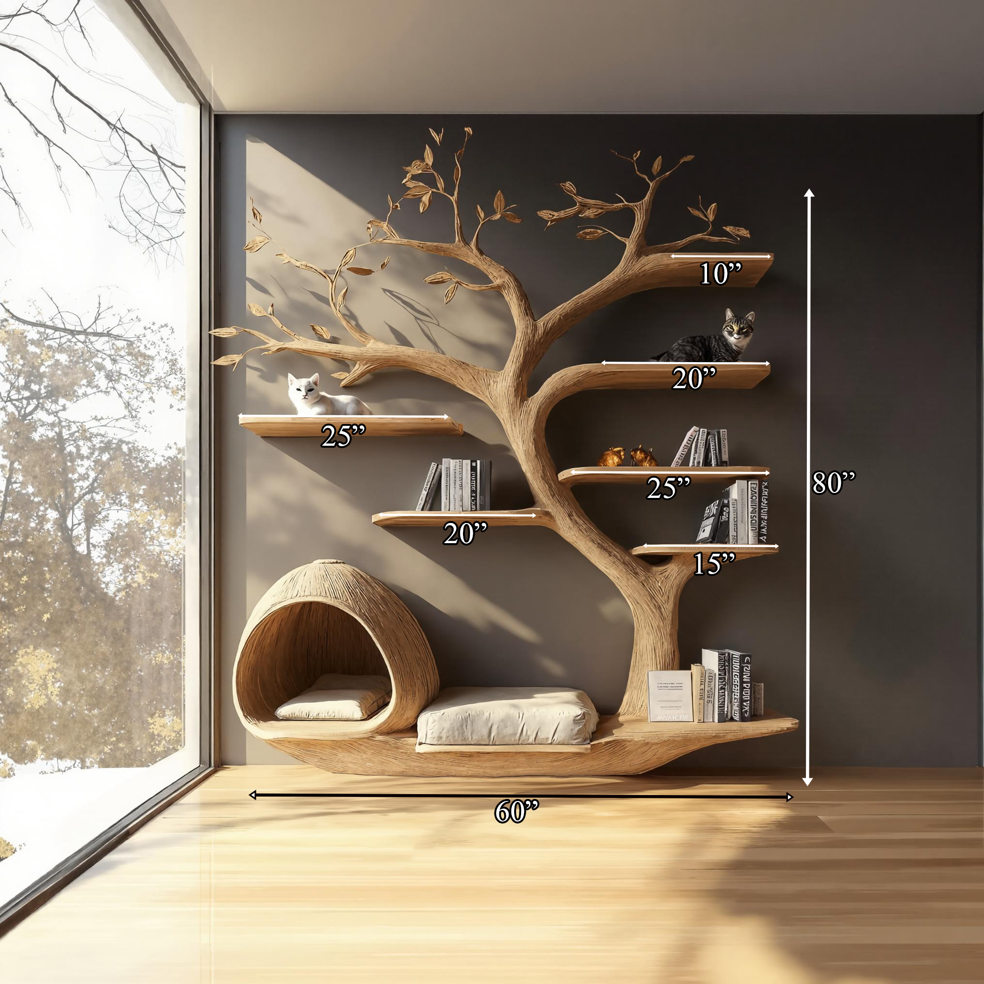 Rustic Cat Tree Wall Unit Living Room Cat Bed Furniture SINLKITT058