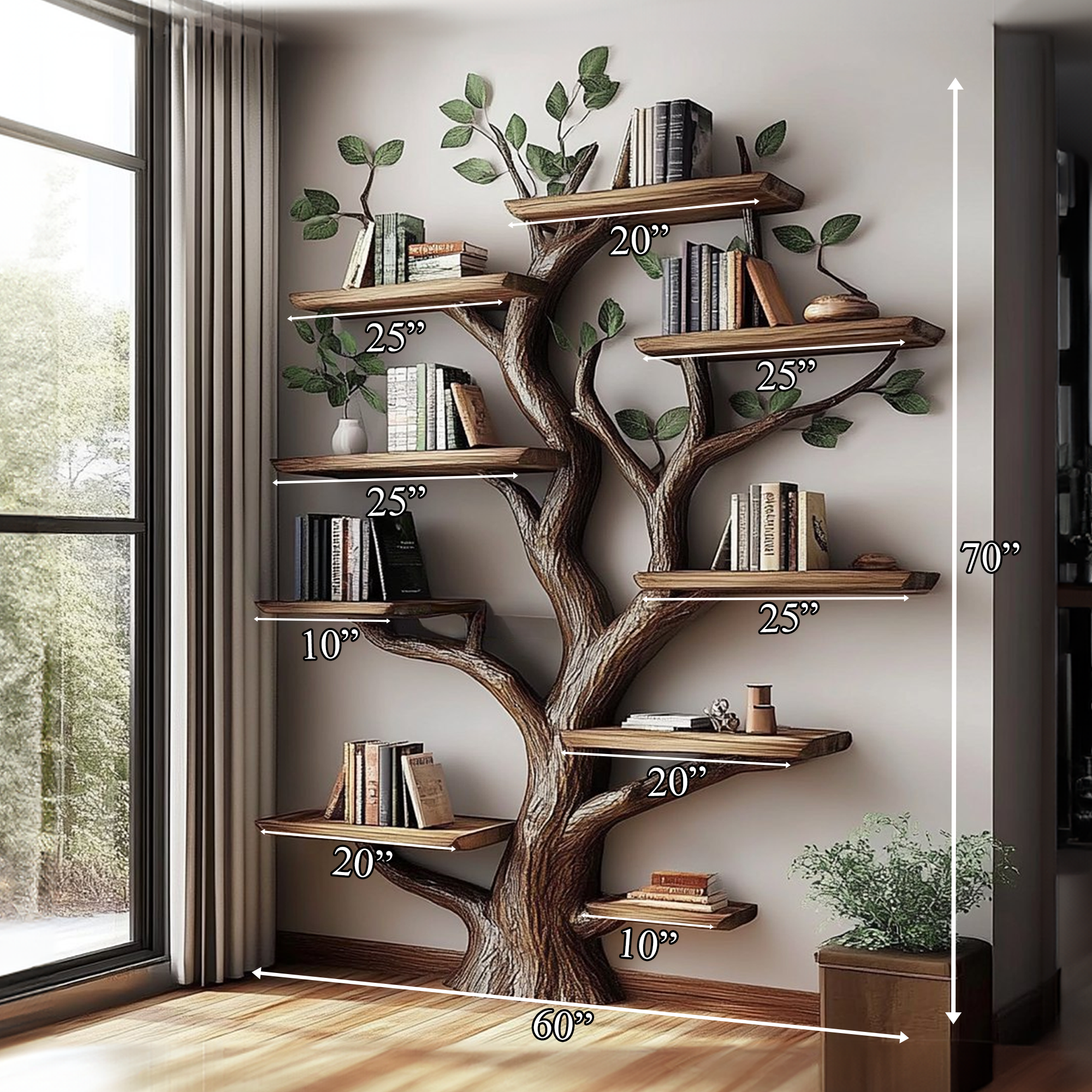 Rustic Solid Wood Tree Bookshelf For Living Room Or Study Room SINLKITB527