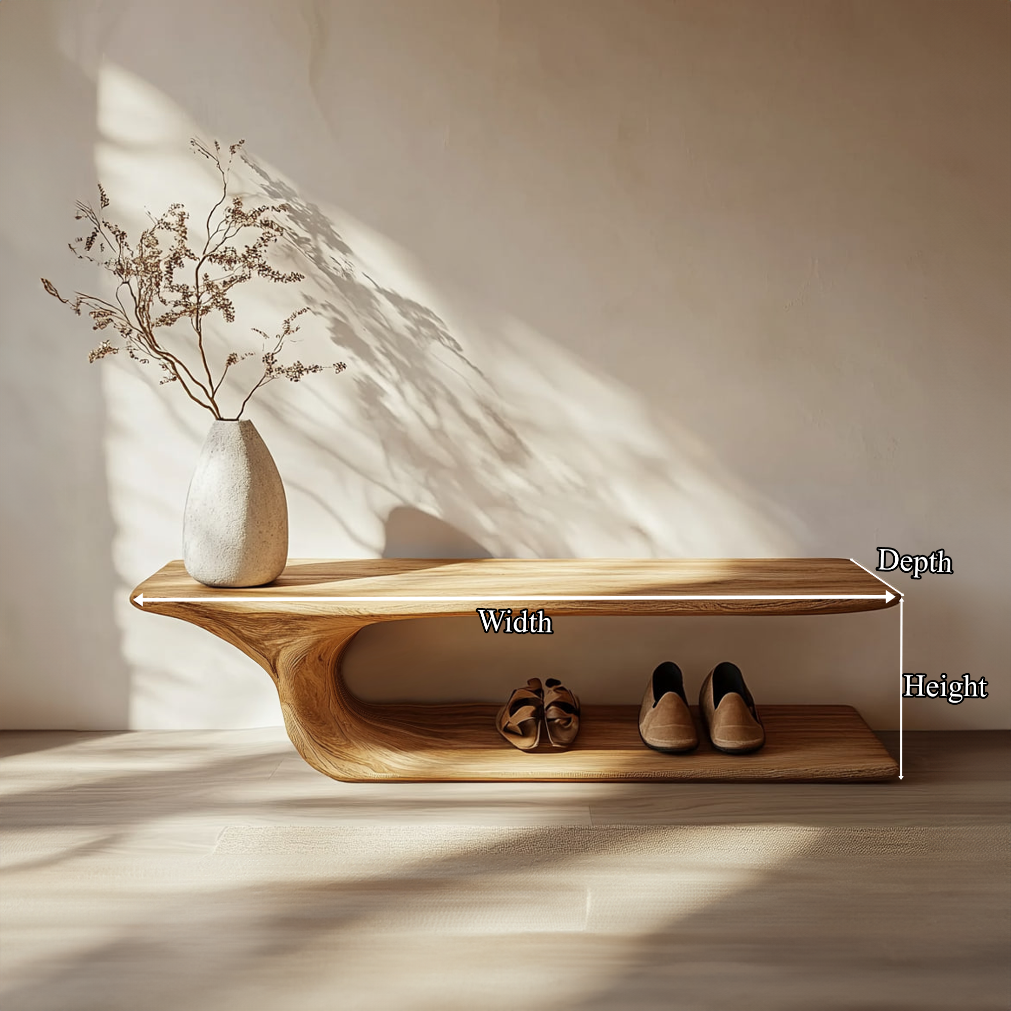 Mid Century Minimalist Wood Shoe Bench Entry Space SINLKISB051