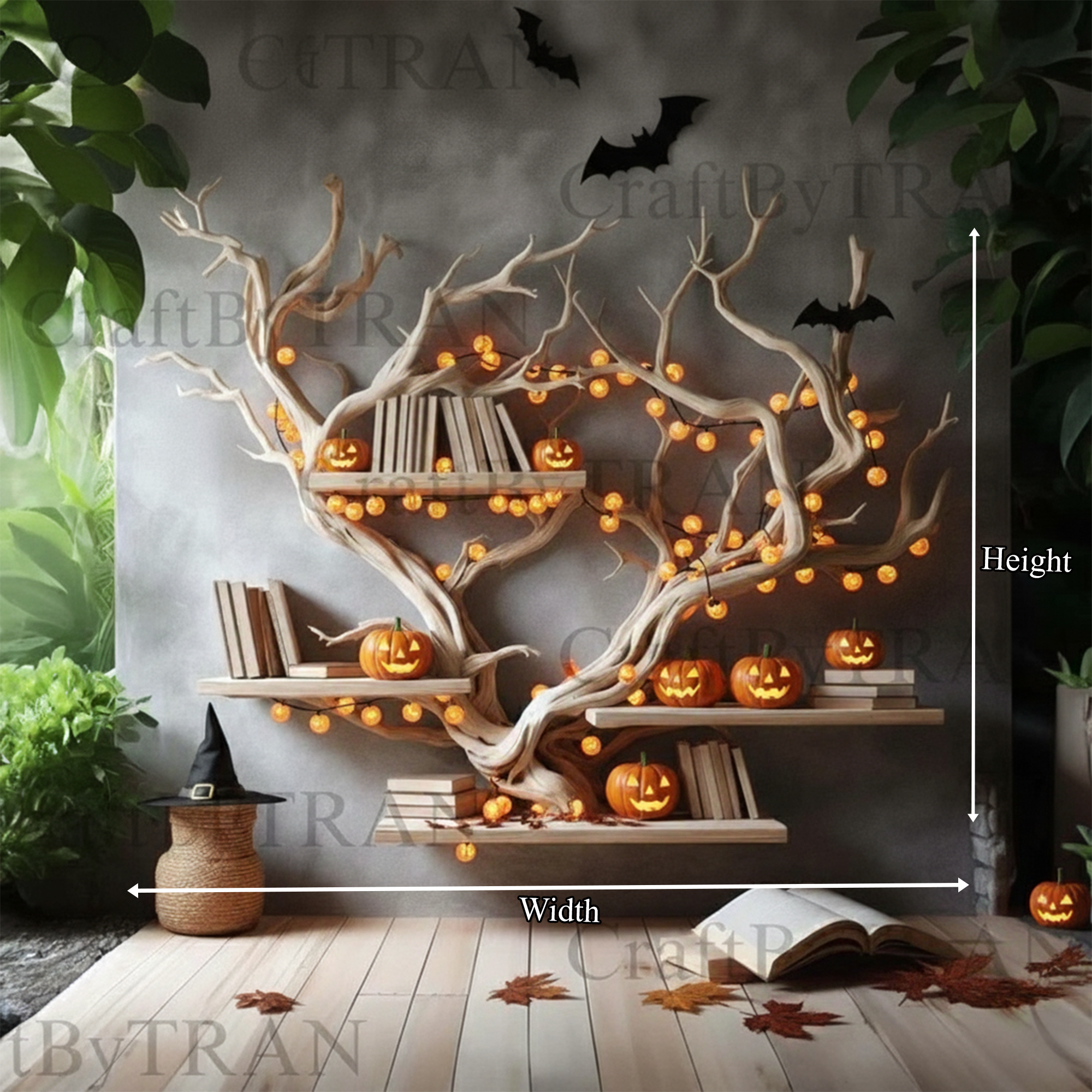 Rustic Tree Branch Bookshelf Halloween Wall Shelf Living Room Decor SINLKIHW050