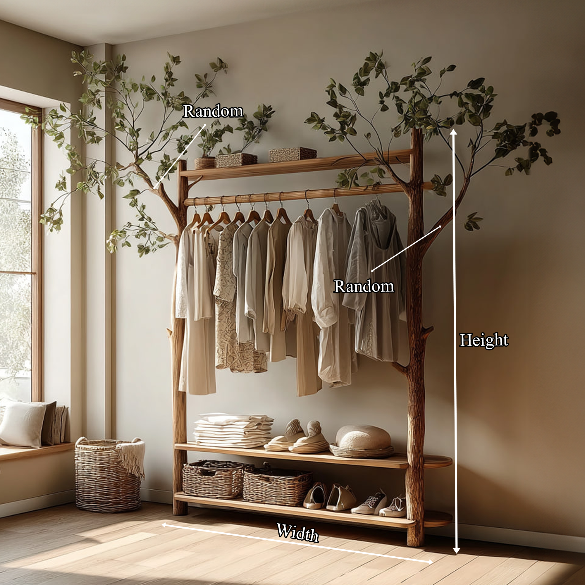 Rustic Tree Clothes Rack Solid Wood Bedroom Organizer SINLKITCR058