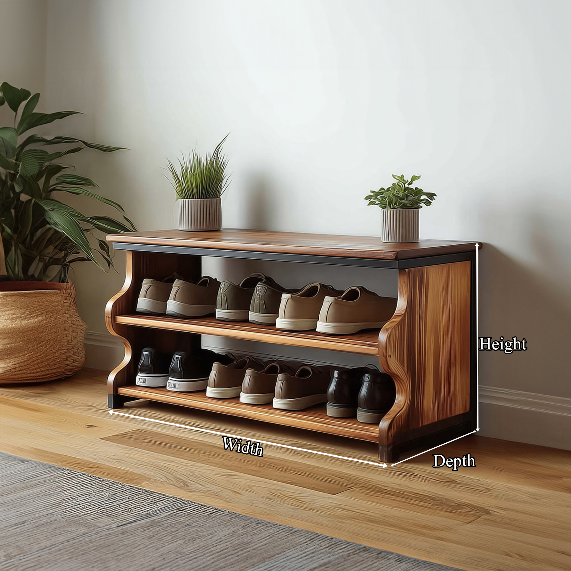 Midcentury Shoe Rack Bench Farmhouse Entryway SINLKISB044