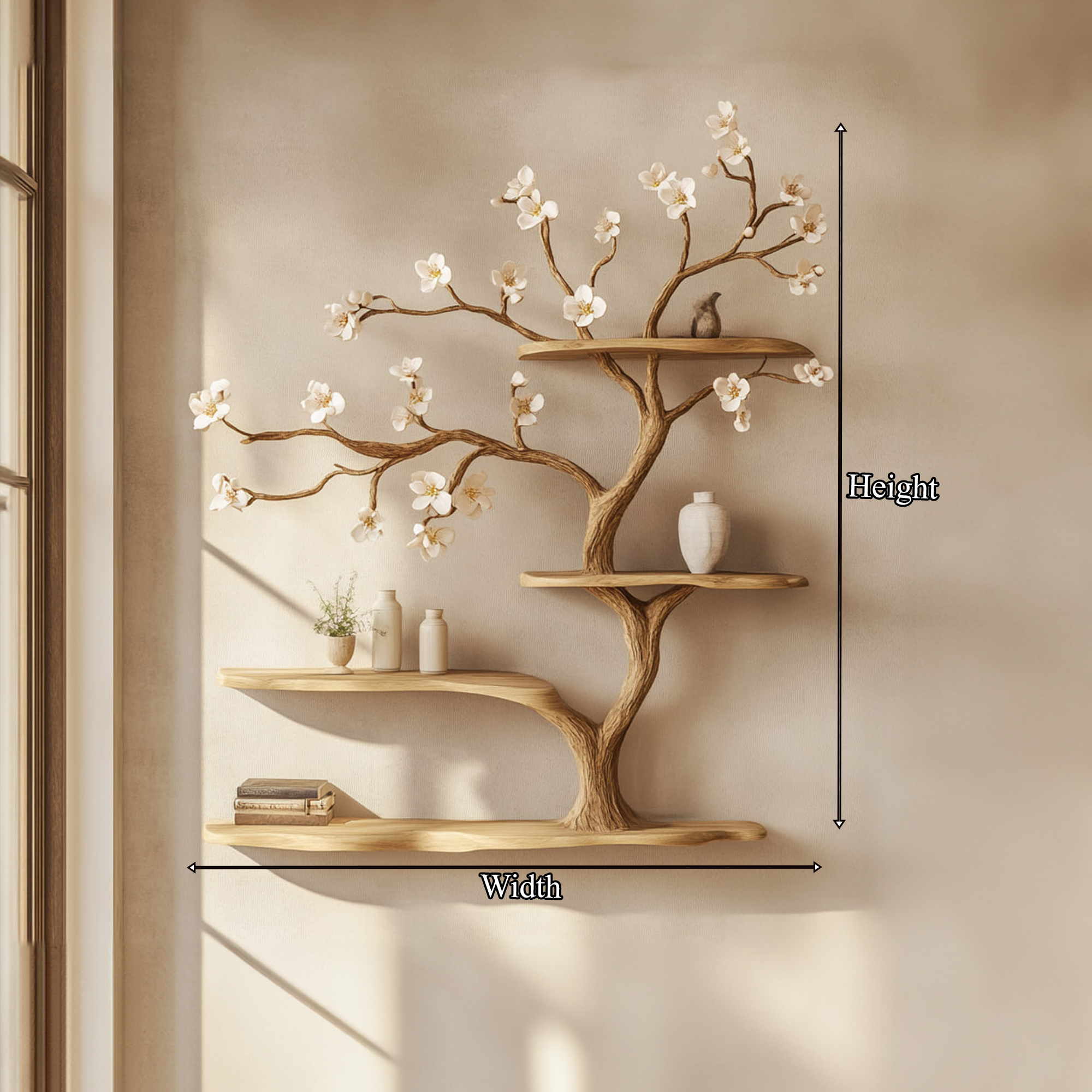 Rustic Tree Flower Shelf Artistic Bedroom Or Living Room SINLKITBS080