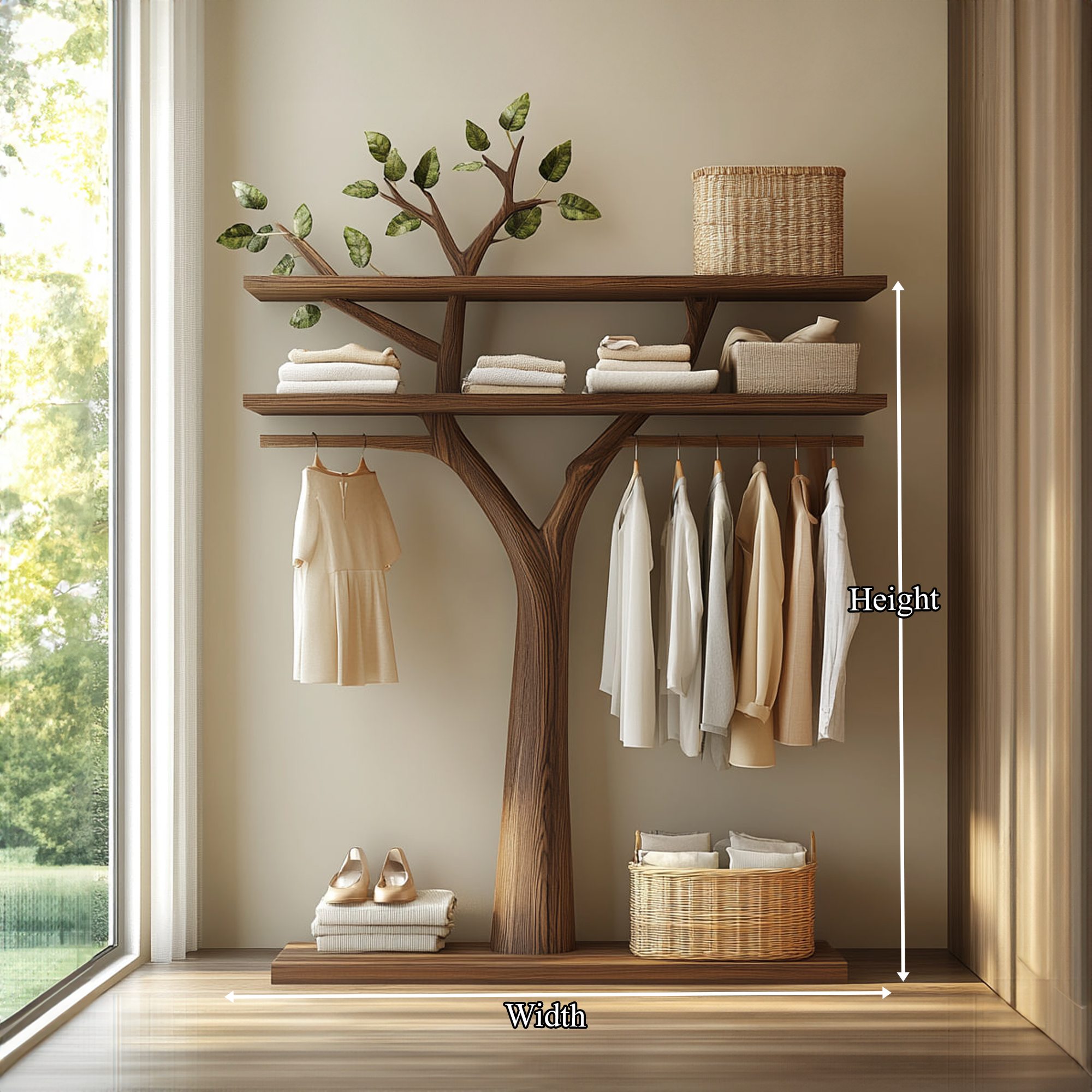 Sculptural Wooden Tree Clothing Rack Artistic Design Bedroom SINLKITCR050