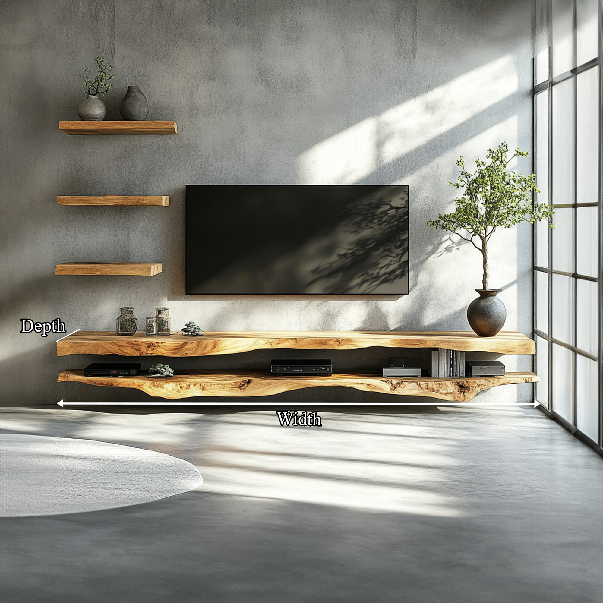 Combo 2 Pieces Rustic Floating TV Stand Living Room Media SINLKIFL188