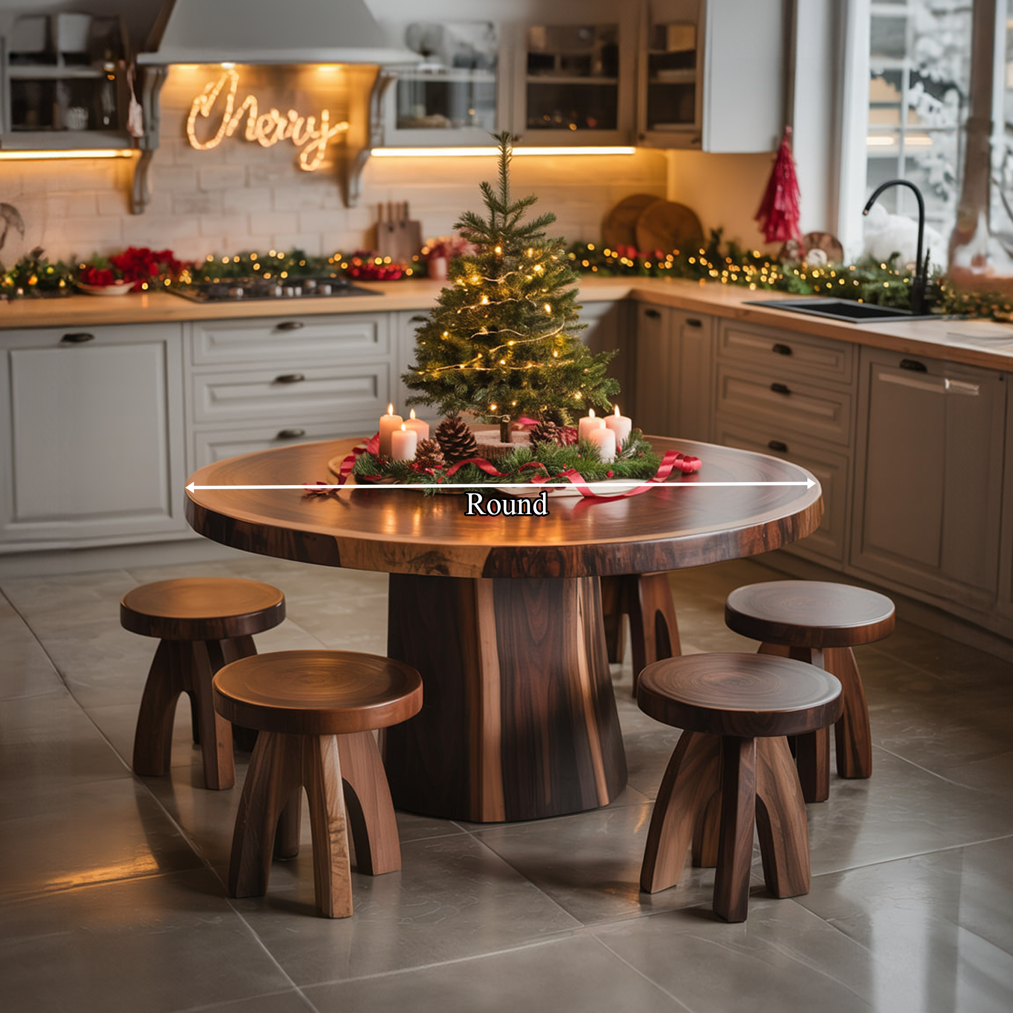 Rustic Live Edge Round Dining Table Kitchen SINLSDTR135