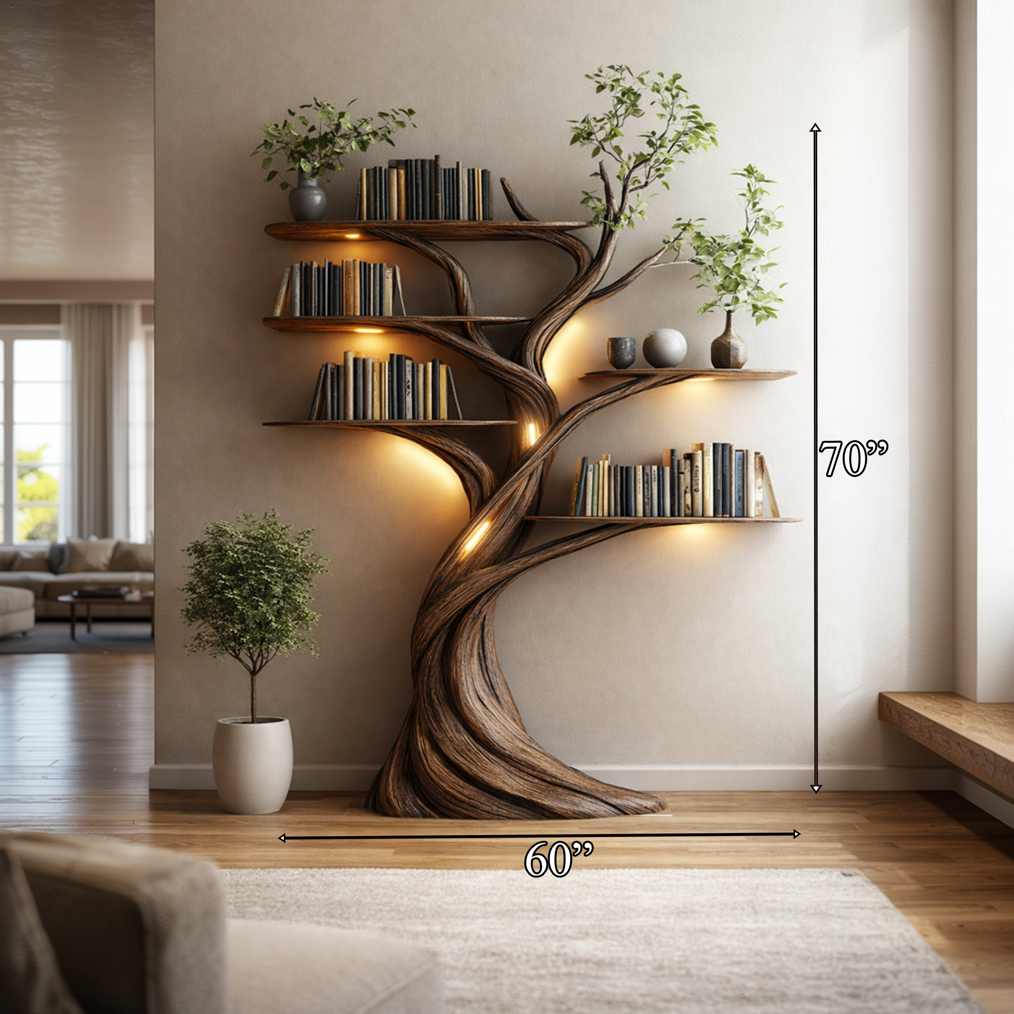 Rustic Tree Bookshelf Contemporary Living Room SINLKITB639