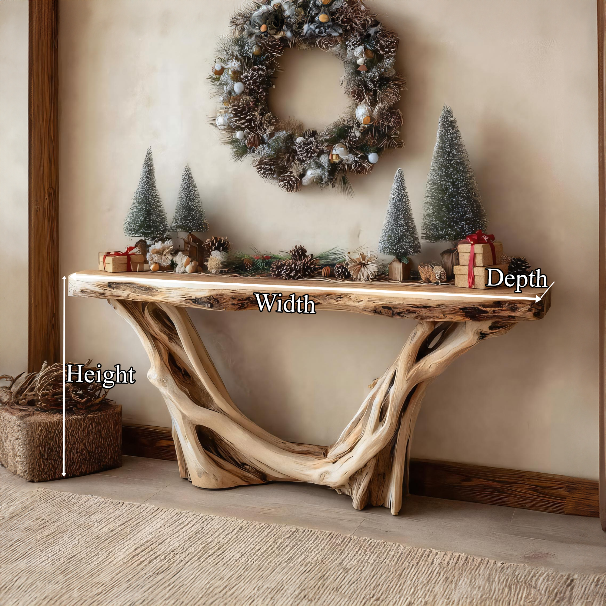 Rustic Console Table Christmas Entryway Natural Design SINLKICS360