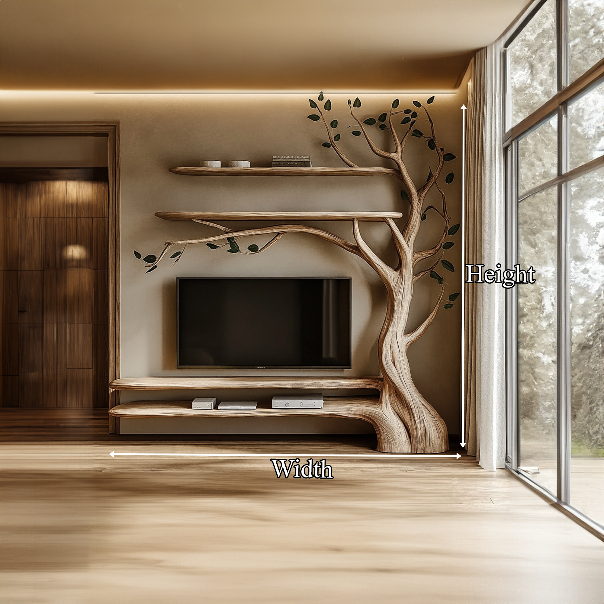 Rustic Tree Media Shelf Modern Living Space SINLKITB552