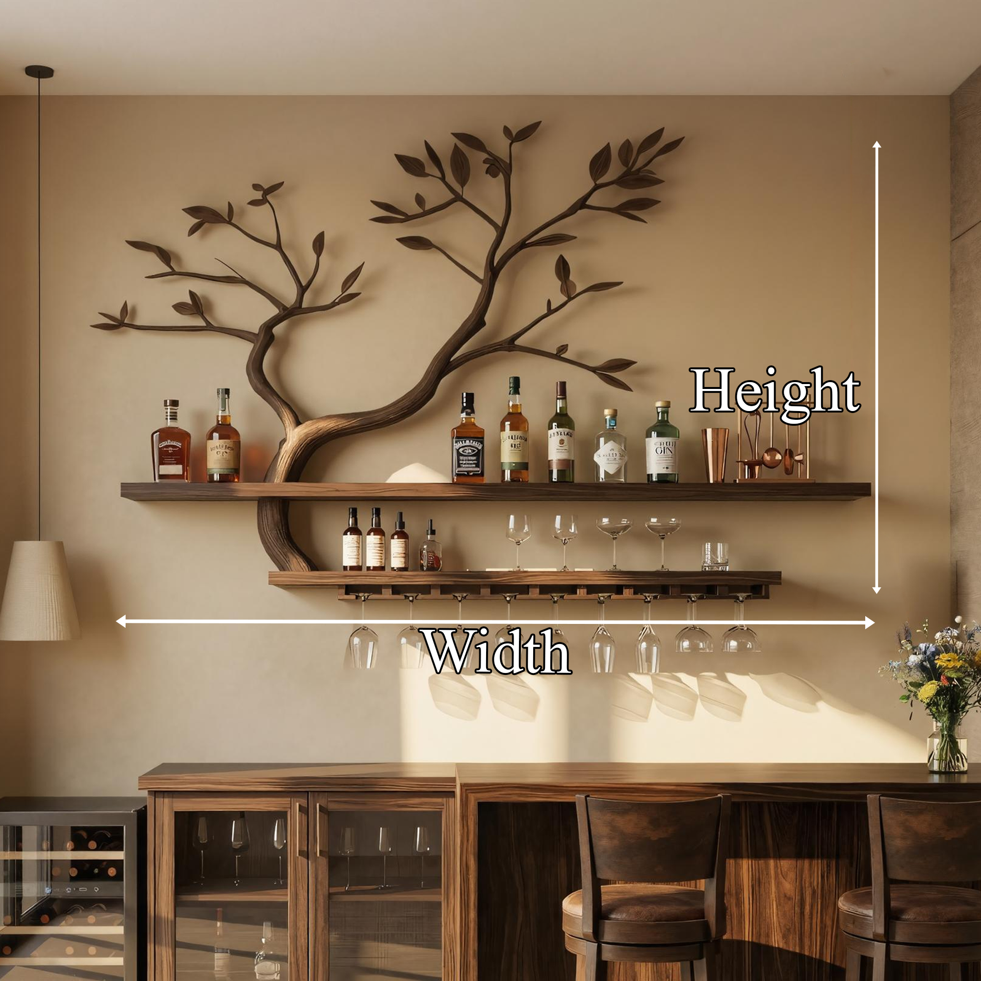 Nature Inspired Tree Branch Wine Rack Wooden Wall Bar Shelf Bottle Display SINLKIWR012