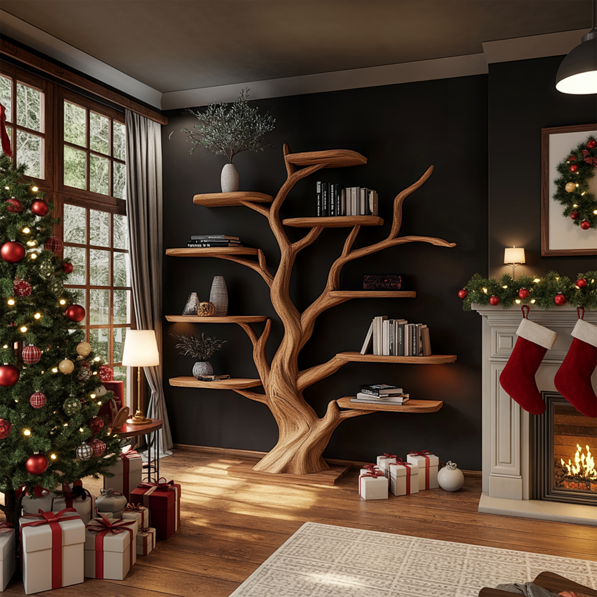 Rustic Tree Shelf Christmas Holiday Decor Living Room SINLKITB591