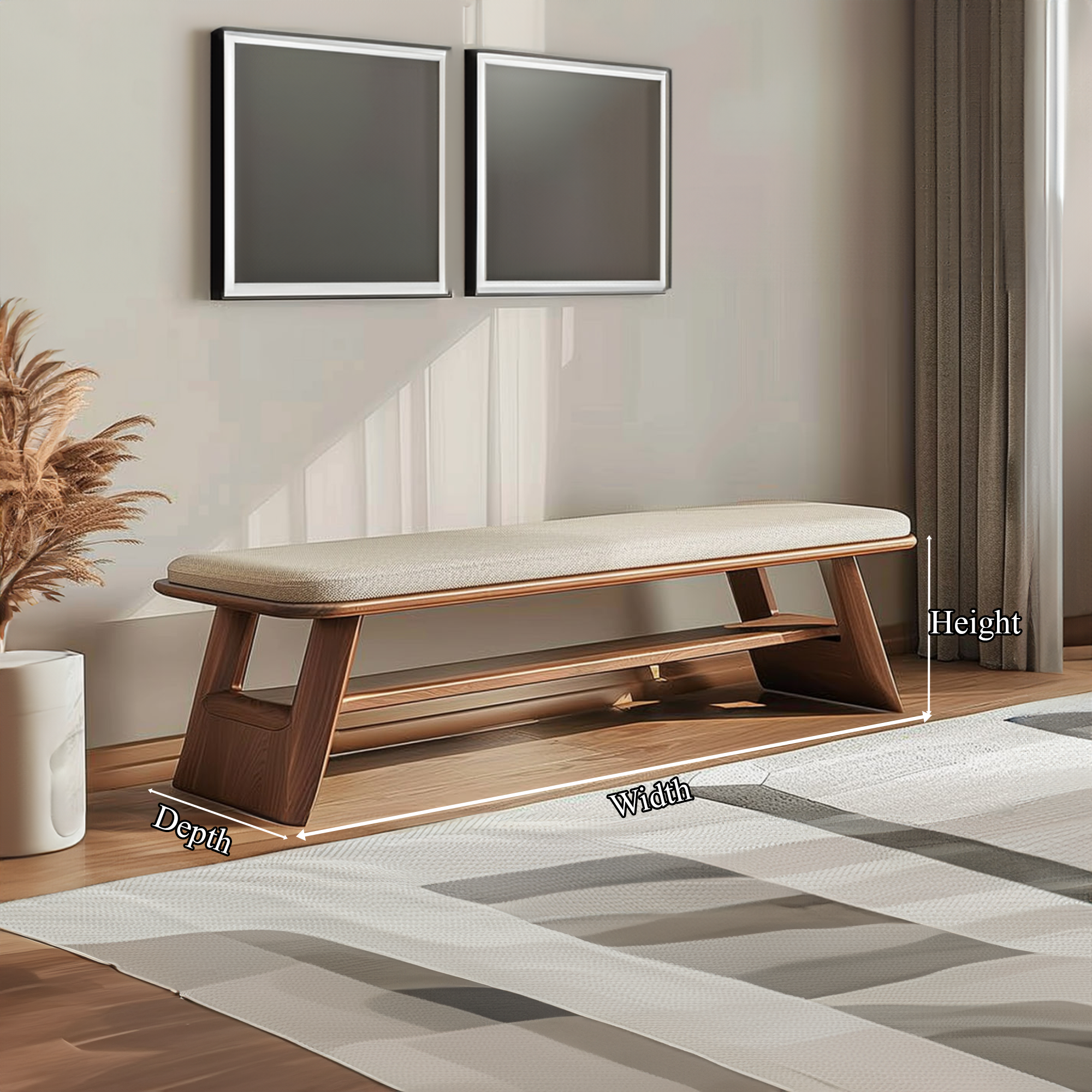 Mid Century Wooden Bench Living Room Decor SINLKIRS029