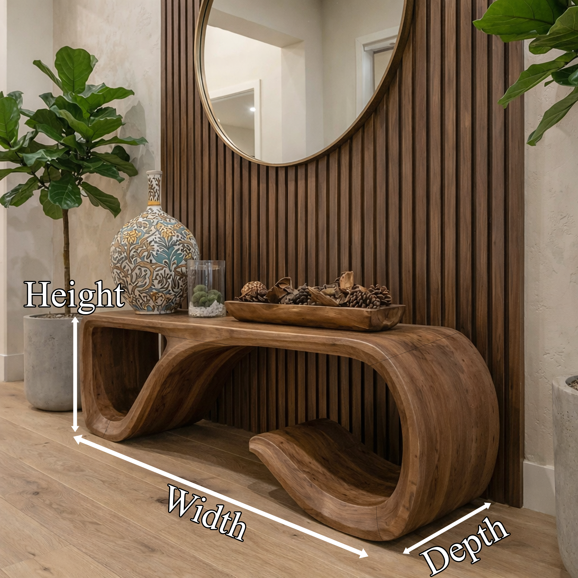 Modern Solid Wood Bench Sculptural Curved Base Entryway And Living Room SINLKIRS090