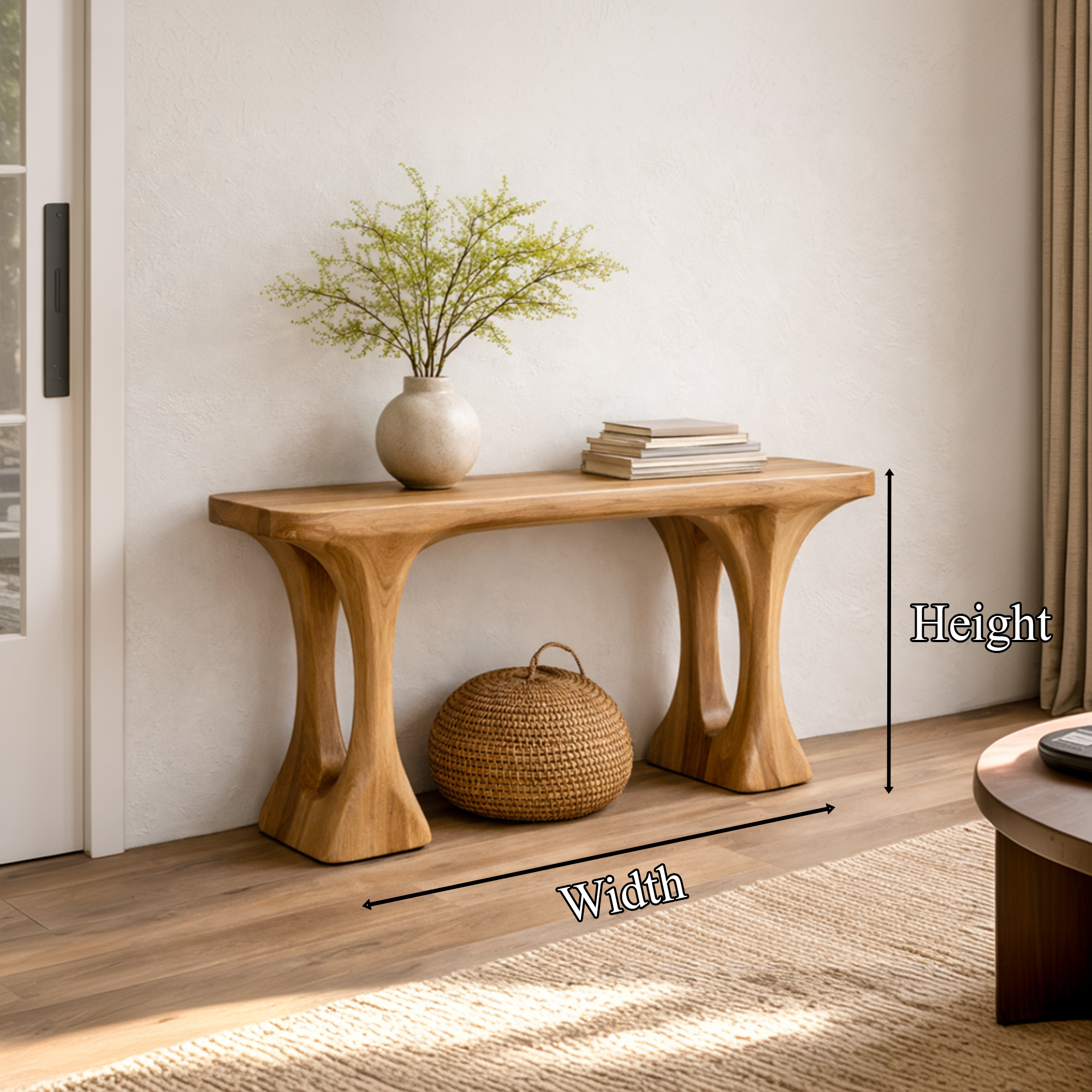 Minimalist Organic Wood Console Table Handmade Tree Inspired For Living Room SINLKICS457