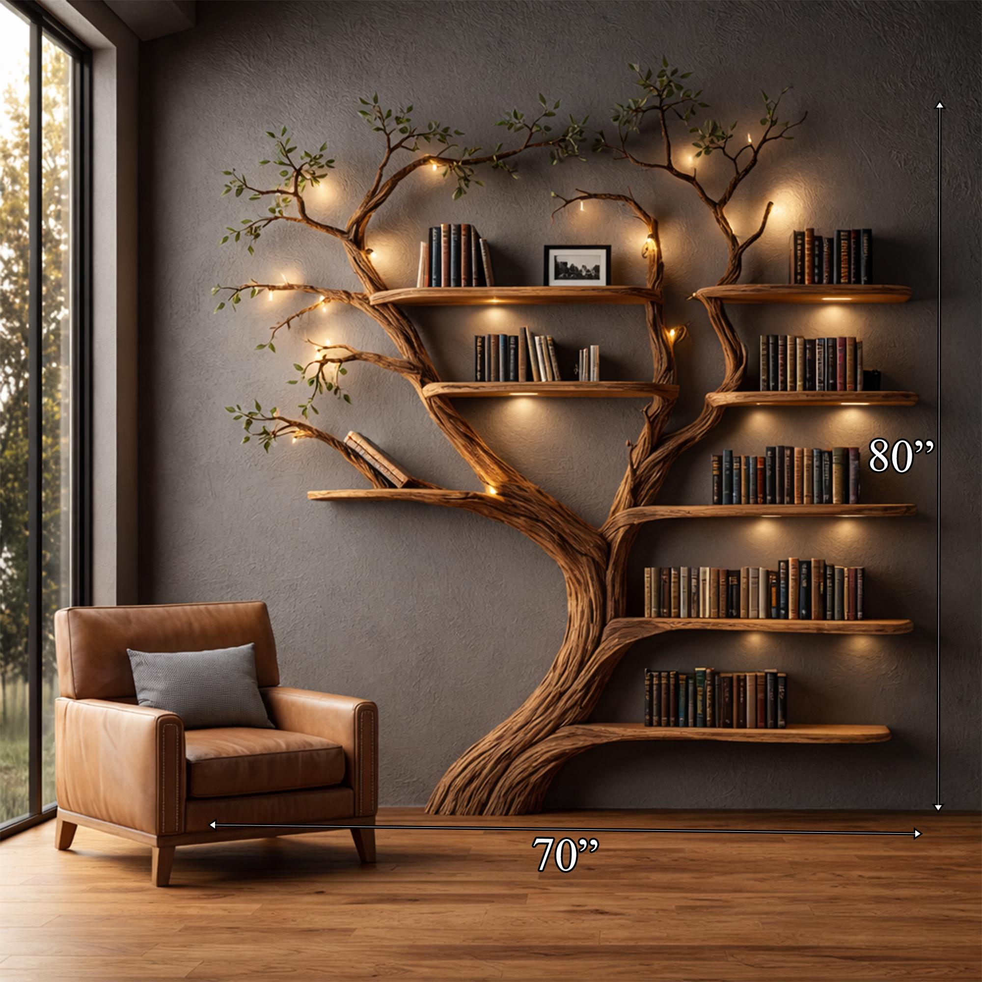 Rustic Organic Tree Bookshelf Handcrafted Wall Art For Home SINLKITB684