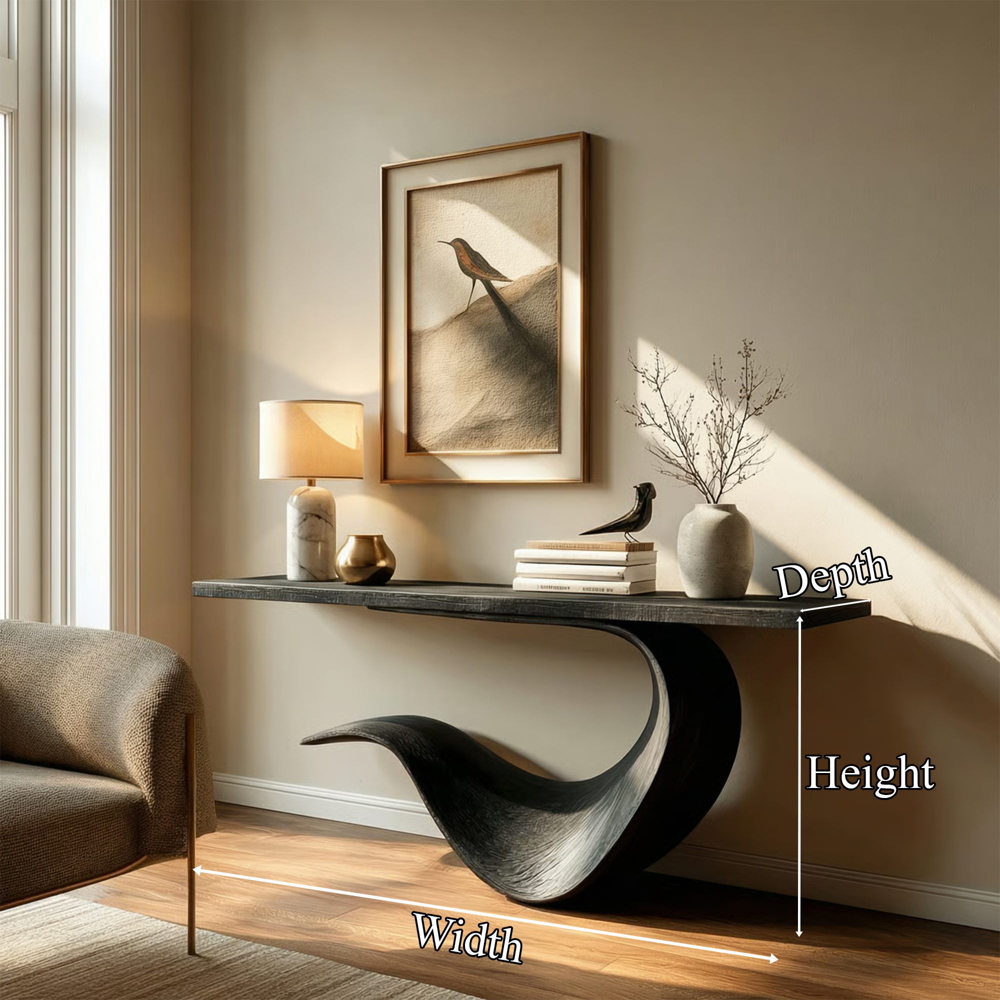 Modern Sculptural Console Table Entryway Hallway Living Room SINLKICS487