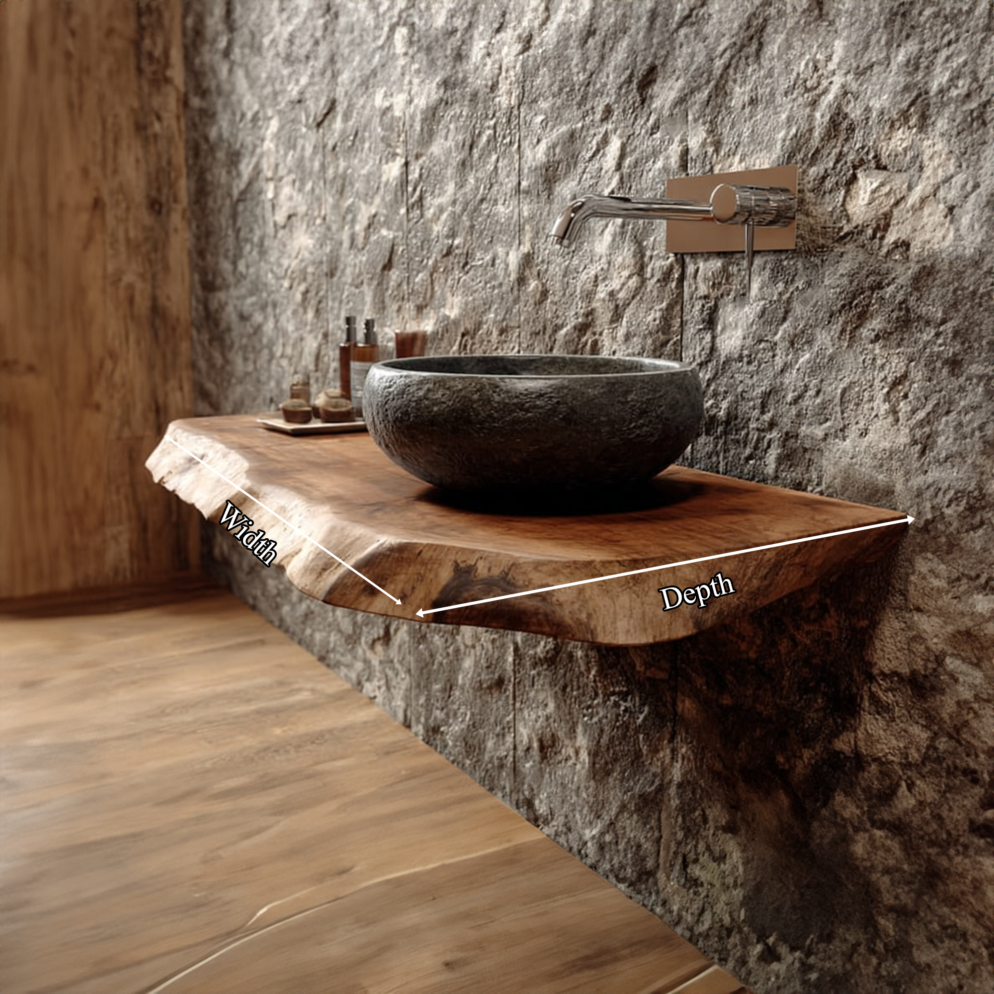 Rustic Shelf Natural Edge Vanity Powder Room SINLKIBRV172