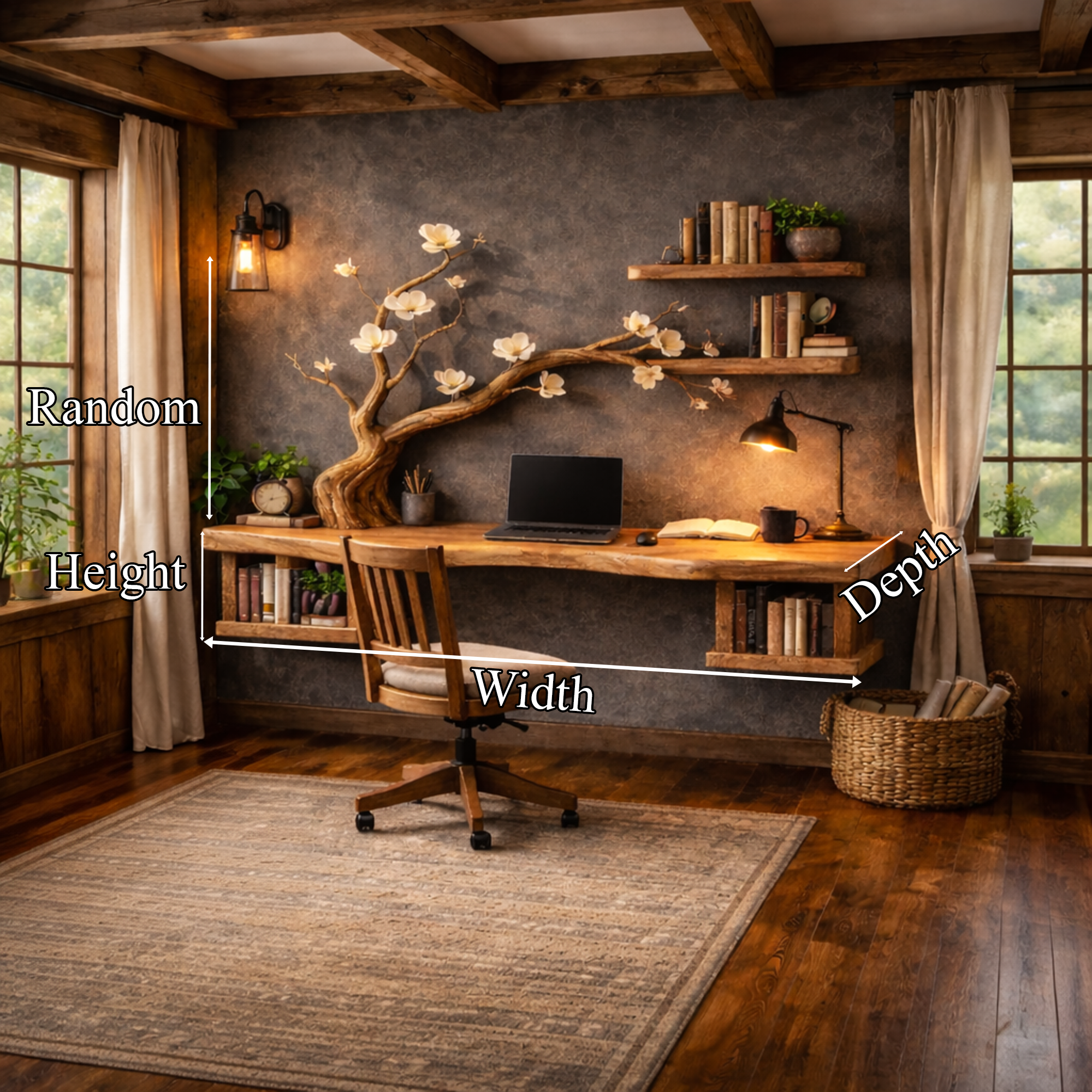 Organic Sculptural Floating Desk With Tree Branch Art For Home Office SINLKIDK087