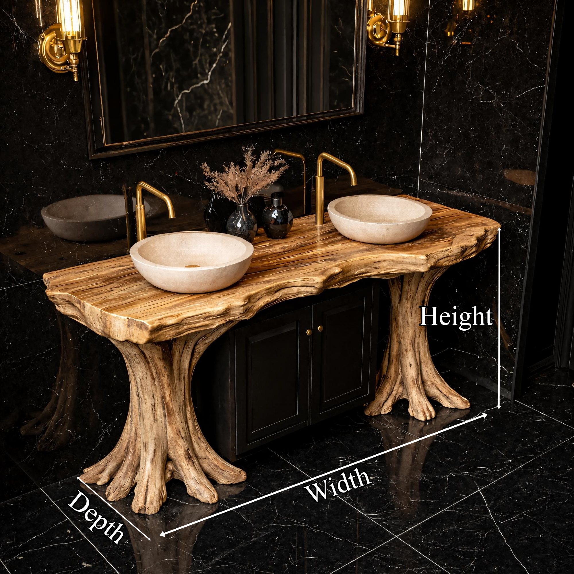 Luxury Organic Solid Wood Bathroom Vanity Tree Base Statement Design SINLKIBRV268