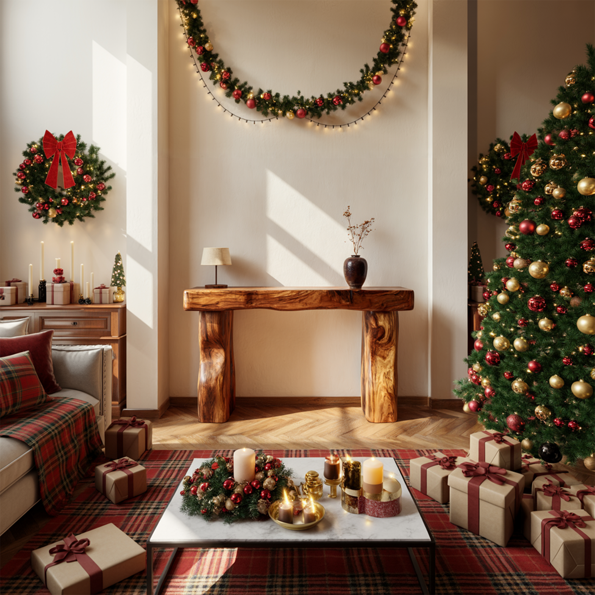 Rustic Console Table Sculpted Wave Base Holiday Living Room SINLKICS403