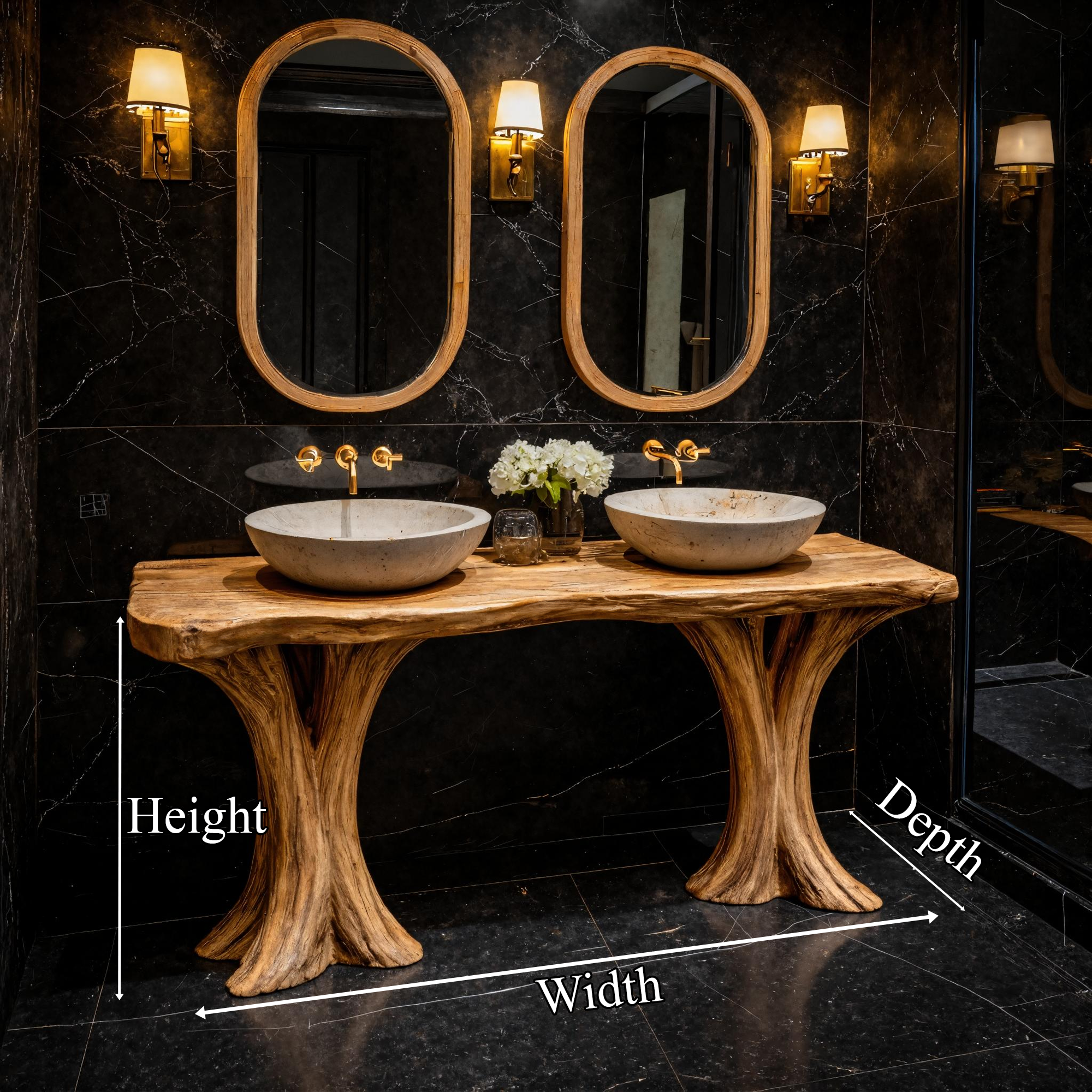 Luxury Live Edge Solid Wood Bathroom Vanity Organic Sculptural Base SINLKIBRV269