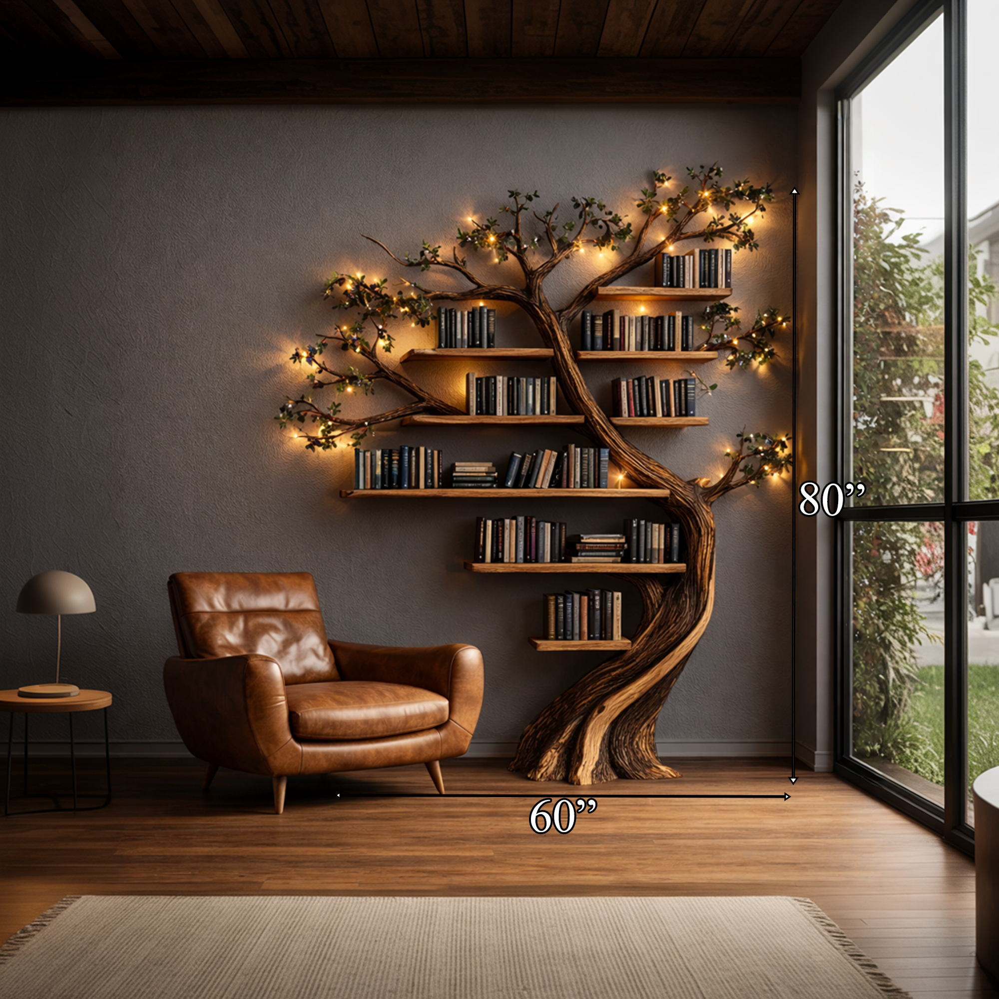 Rustic Tree Bookshelf Solid Wood Living Room SINLKITB691