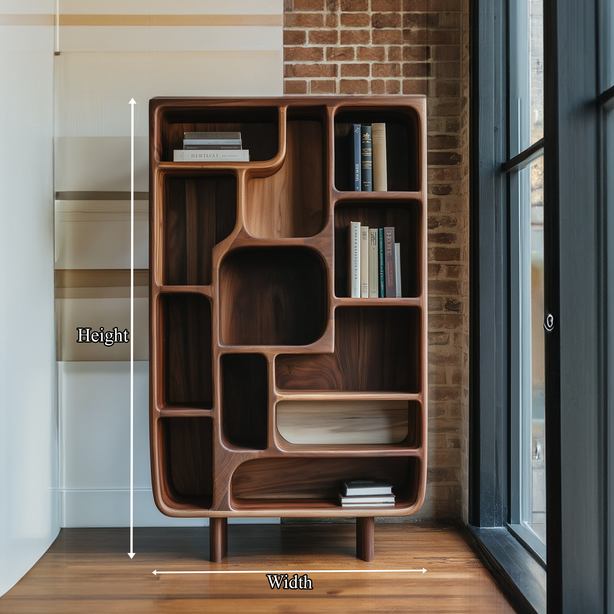 Mid Century Solid Wood Bookcase Organic Modern Style SINLKISC259