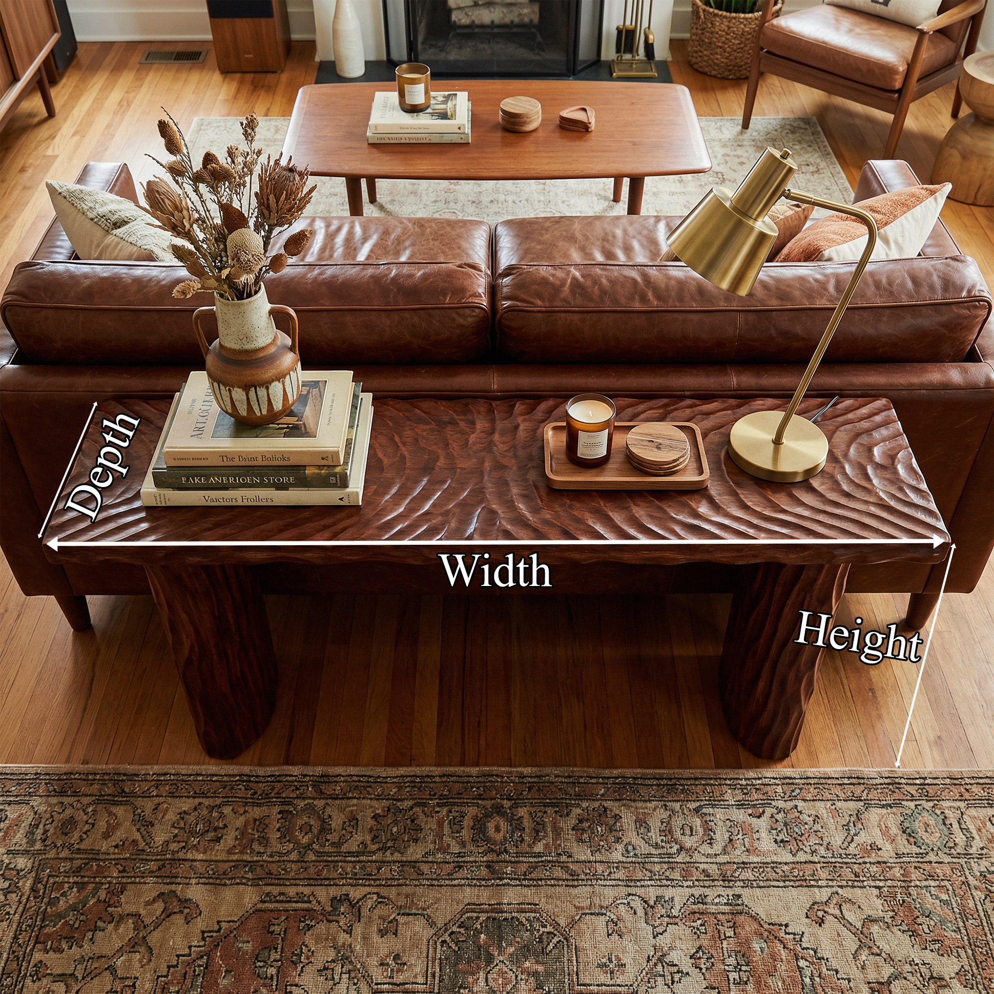 Rustic Textured Wood Console Table Sofa Back Living Room SINLKICS516