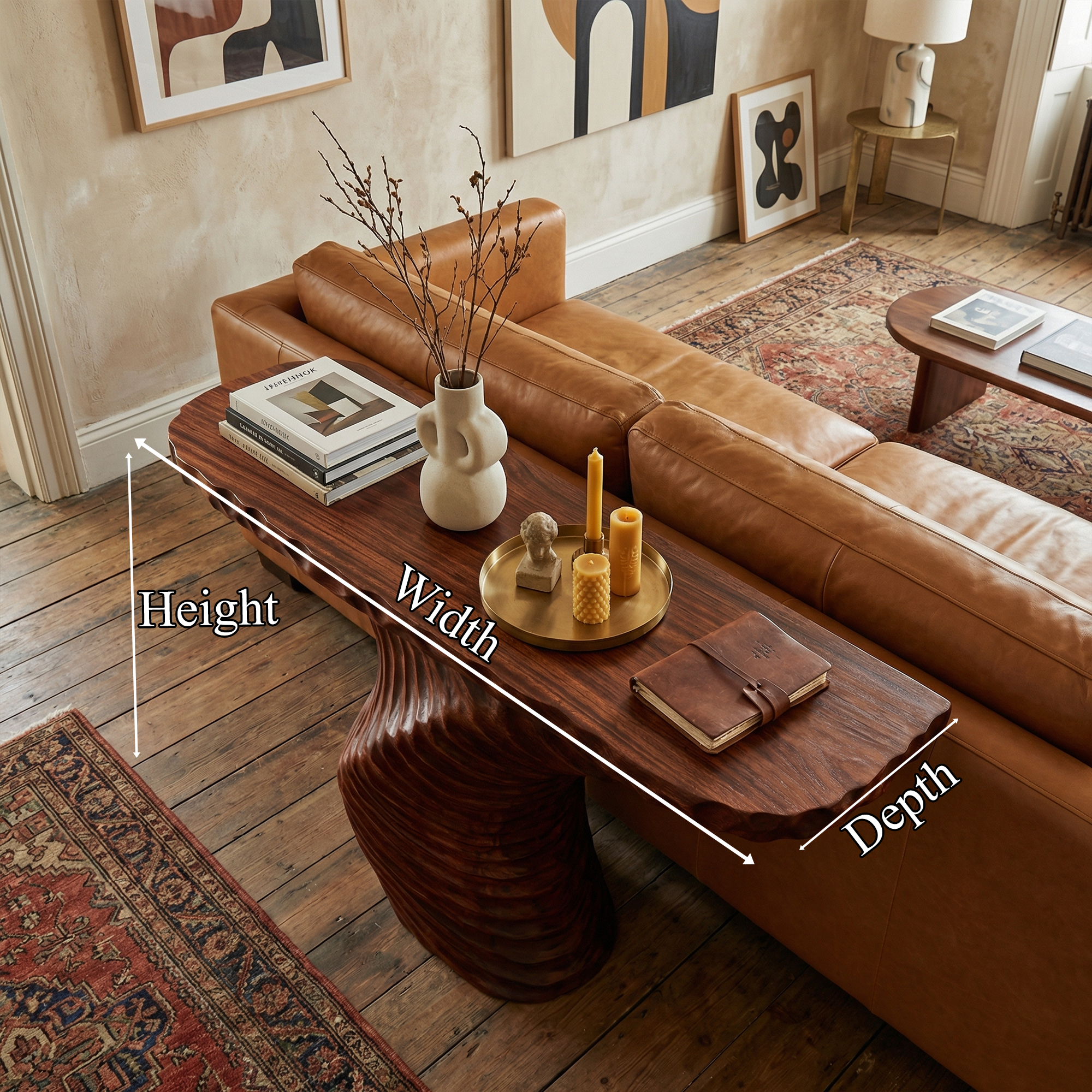 Rustic Ribbed Sculptural Console Table Sofa Back Living Room SINLKICS518
