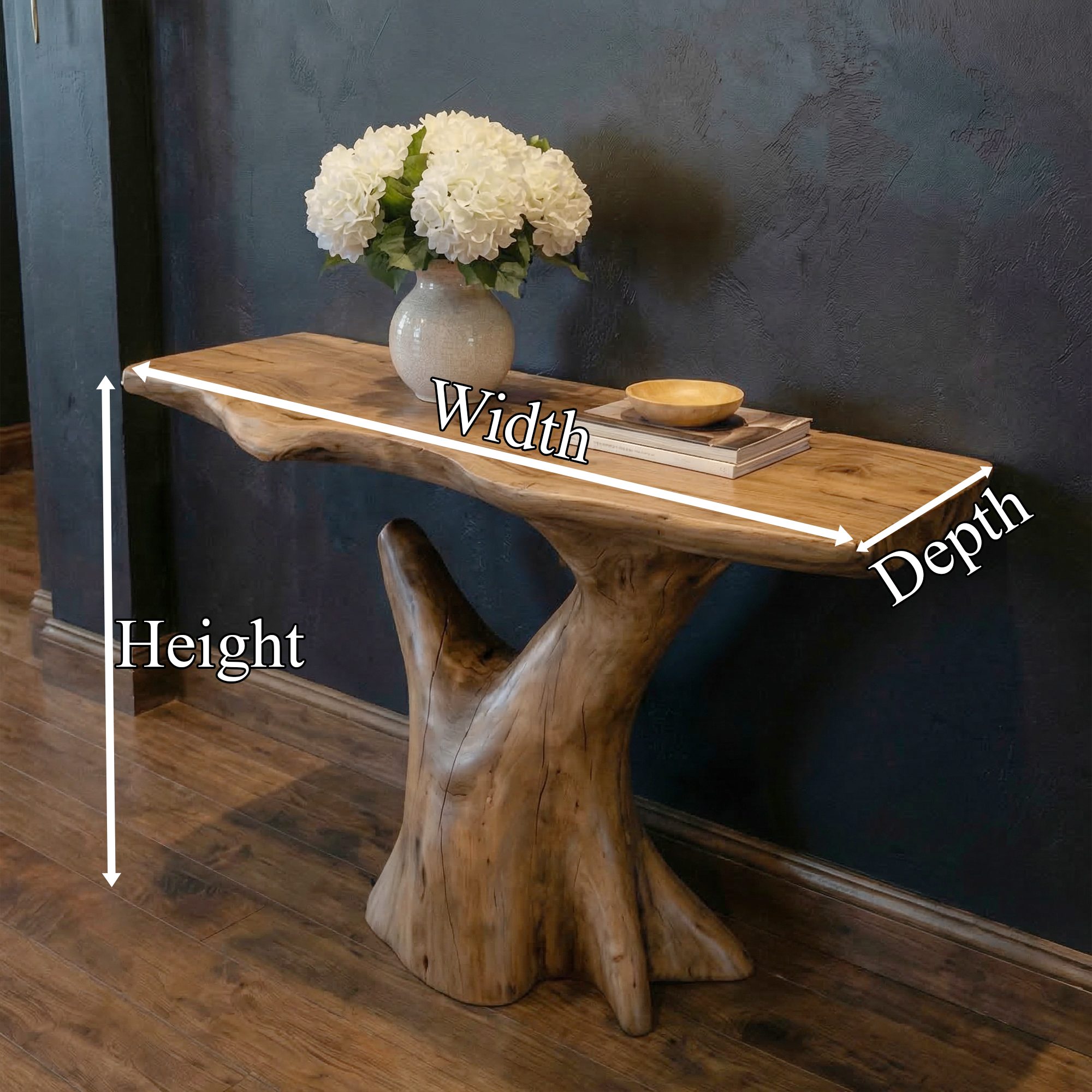 Rustic Sculptural Console Table Natural Wood Living Room SINLKICS531