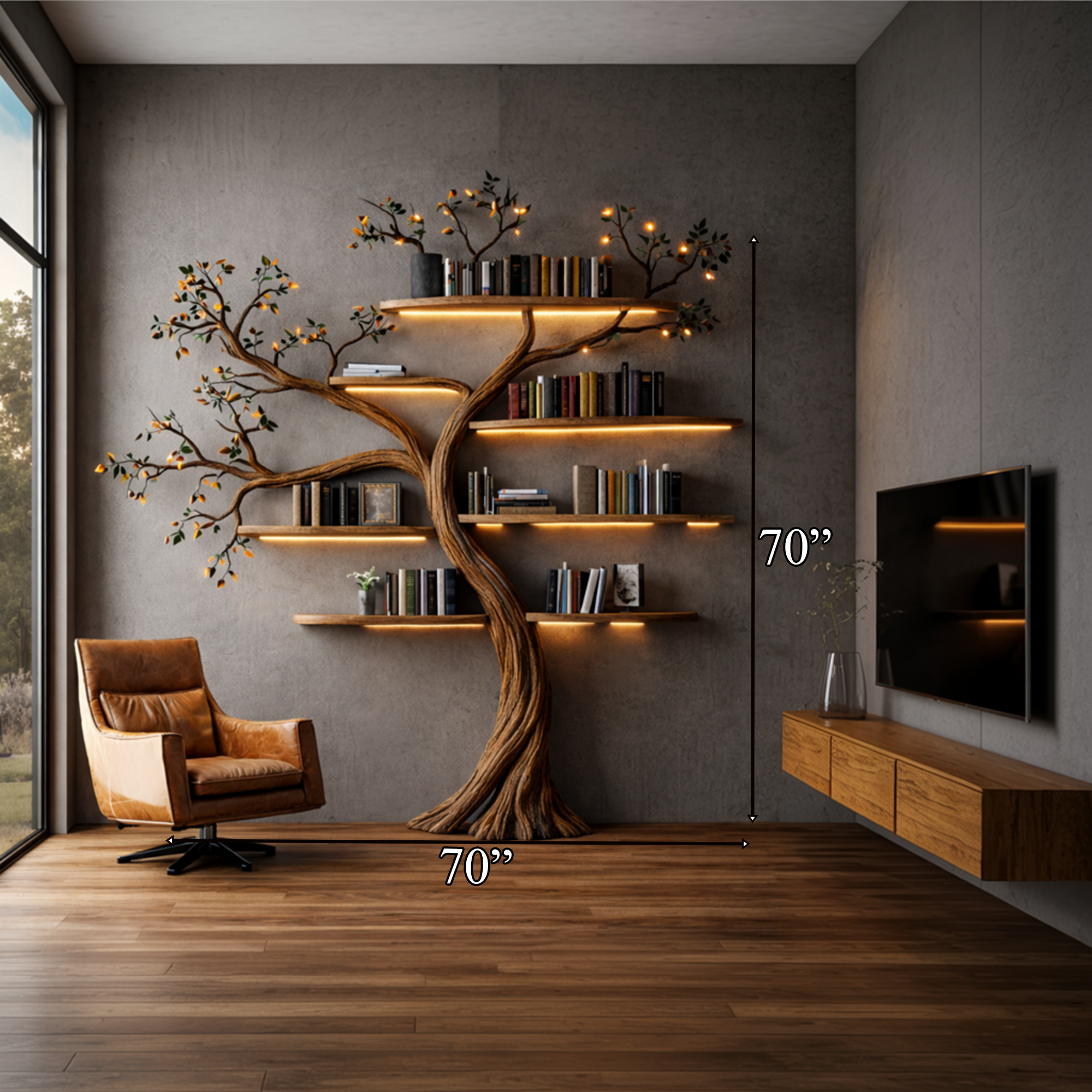 Sculptural Tree Bookshelf Living Room Interior Architectural Wall Feature SINLKITB663