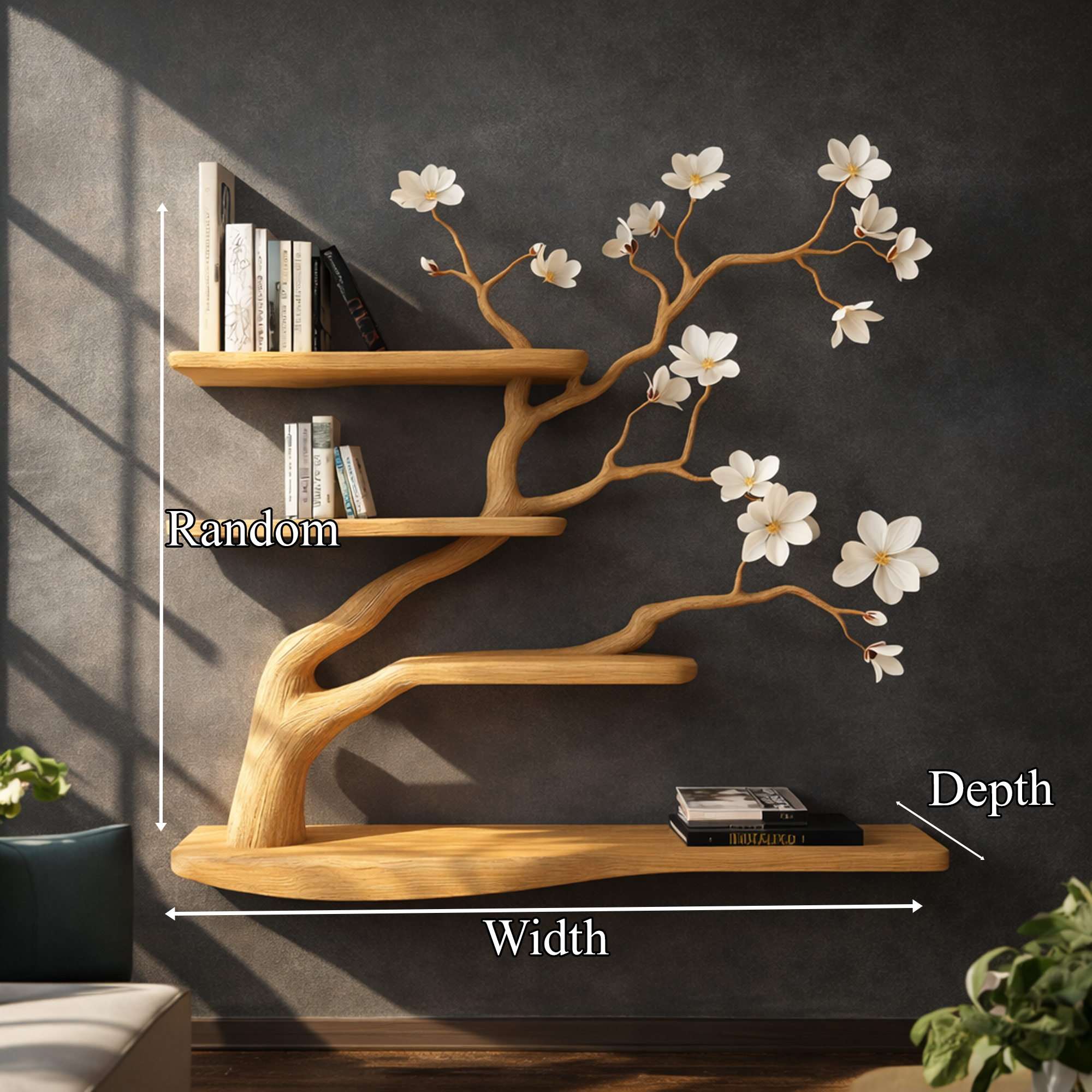 Rustic Branch Style Tree Bookshelf Wall Mounted For Living Room SINLKIFL247