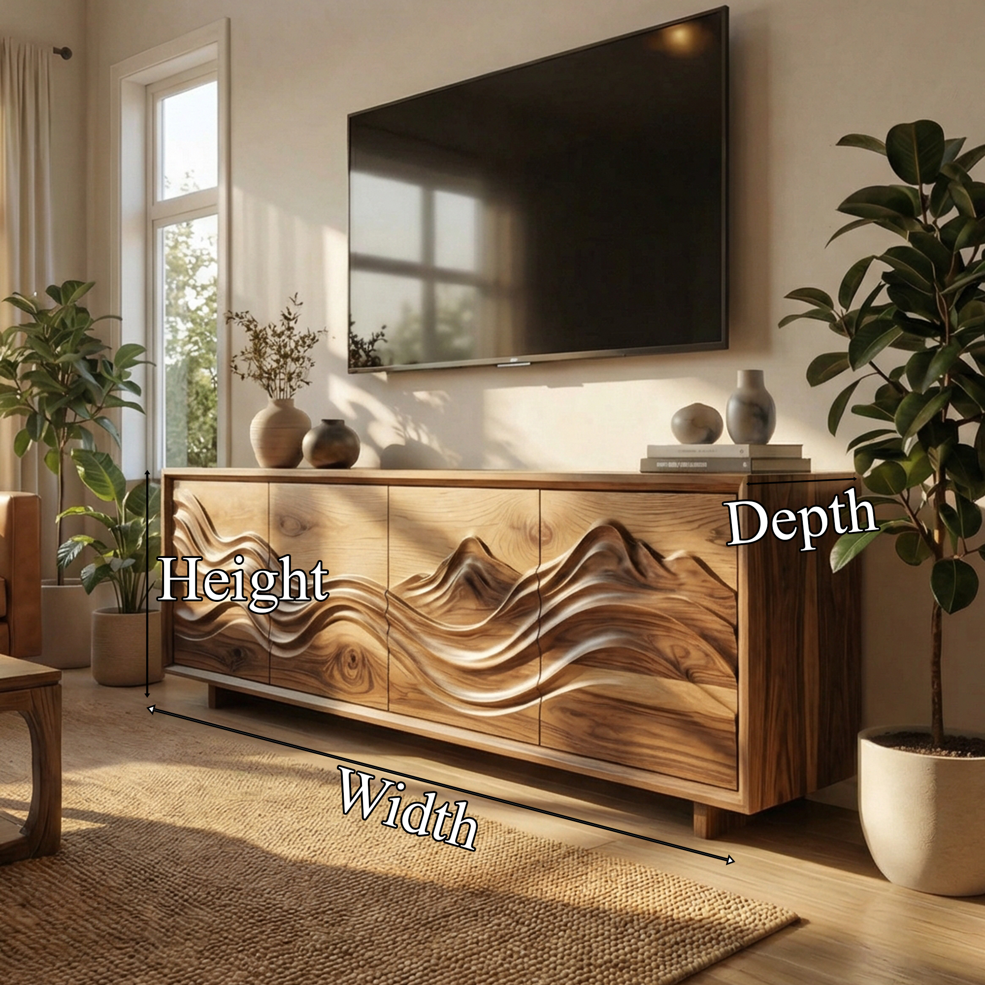 Handcrafted Sculptural Storage Cabinet Solid Wood Living Room SINLKISC499