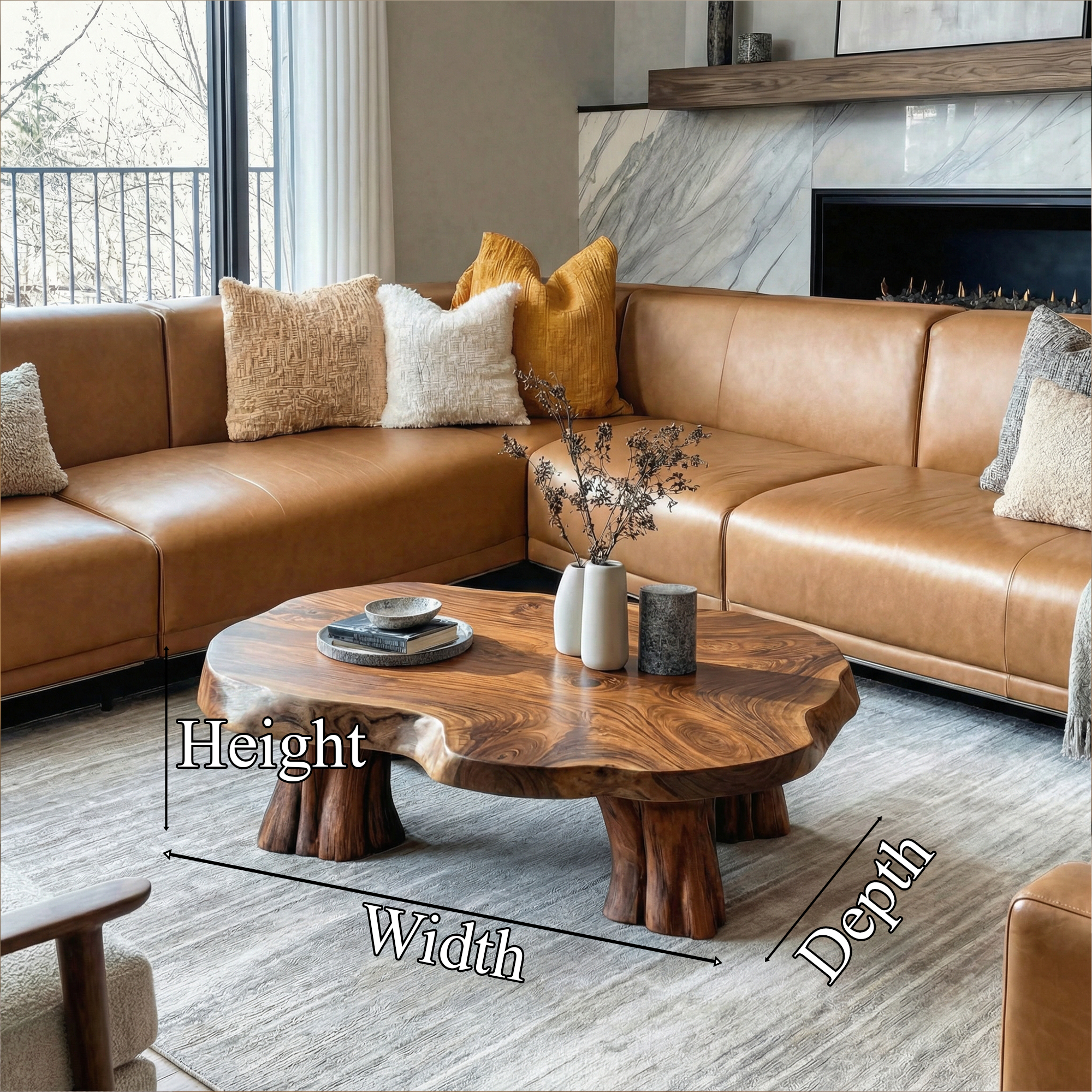 Organic Sculptural Wood Coffee Table Living Room Natural Edge Center Table SINLKICF324