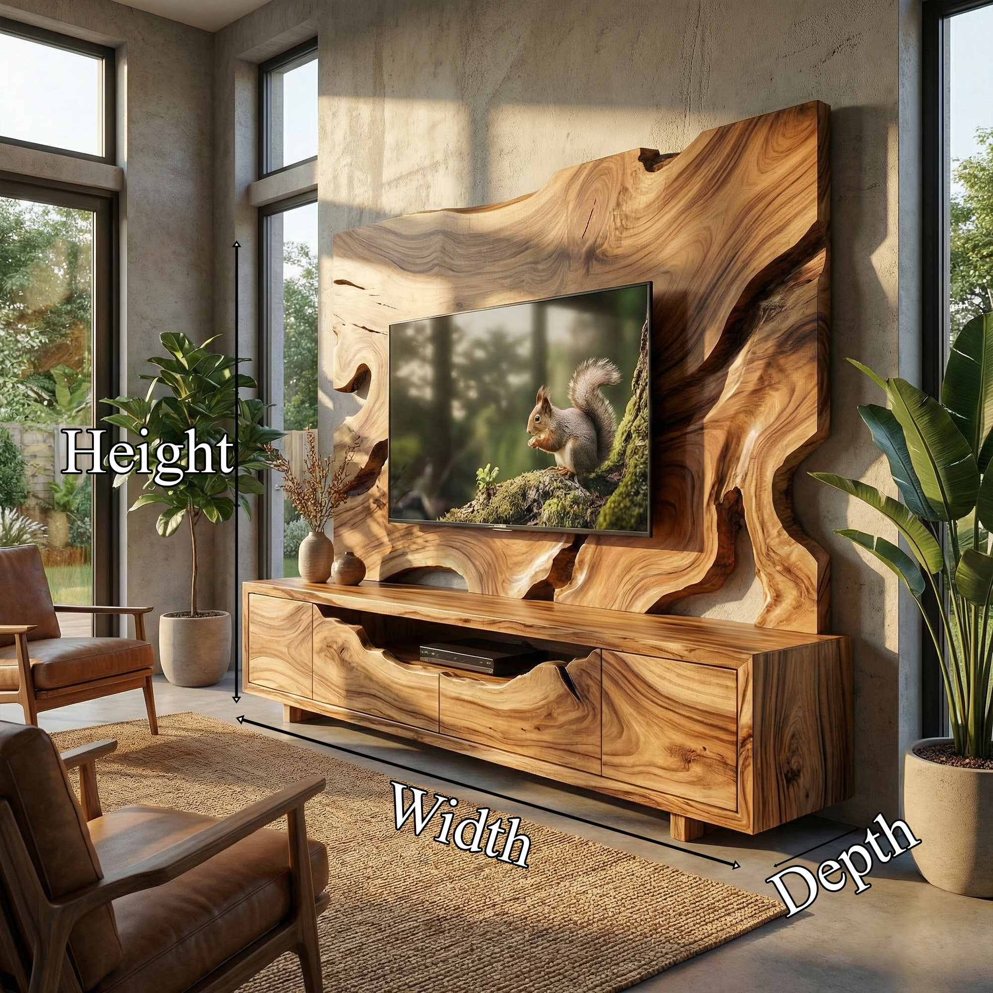 Organic Wood TV Cabinet With Decorative Wall Panel Living Room SINLKISC497