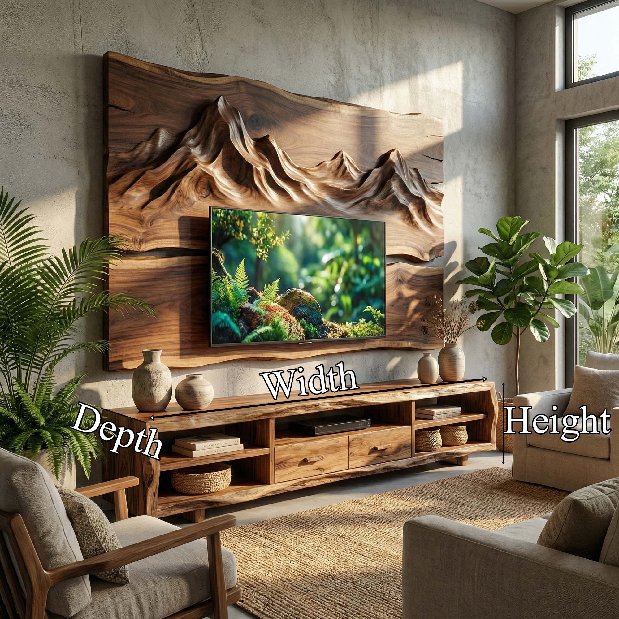 Set Rustic TV Cabinet And Wood Wall Panel Set Living Room SINLKISC496