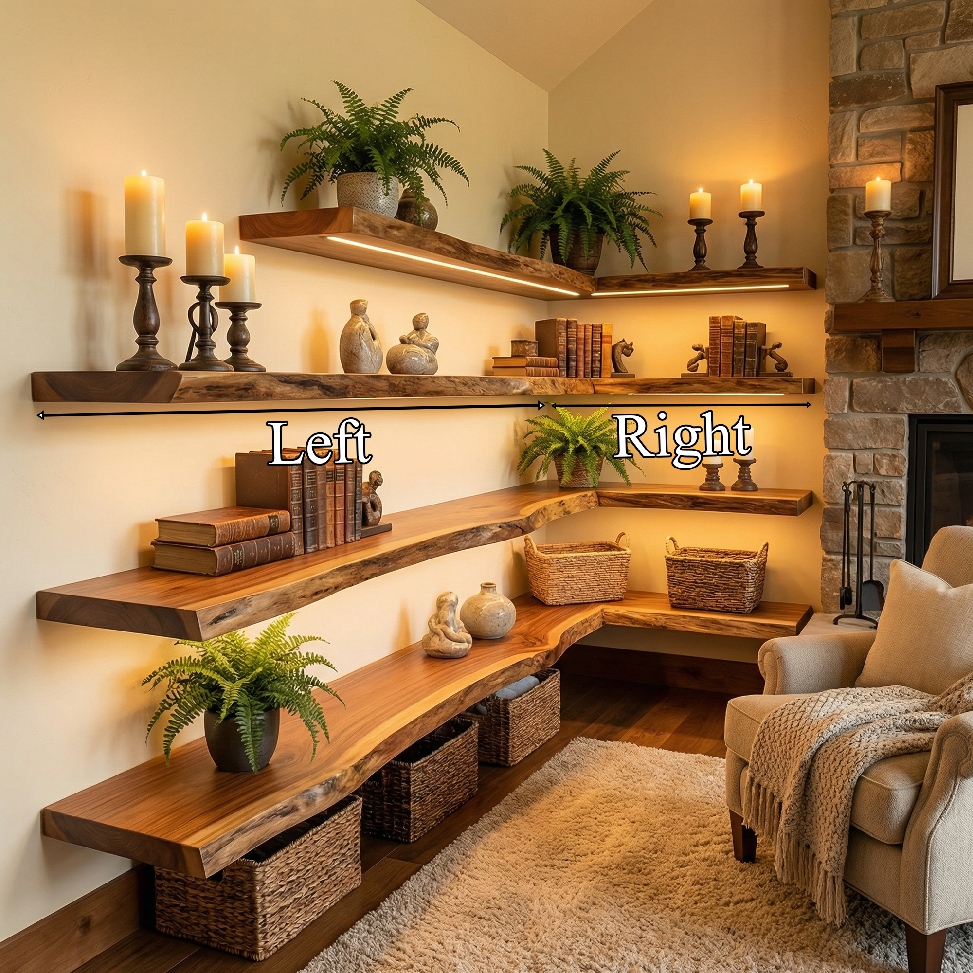 Modern Farmhouse Living Room Floating Wall Shelves Solid Wood SINLKIFL501