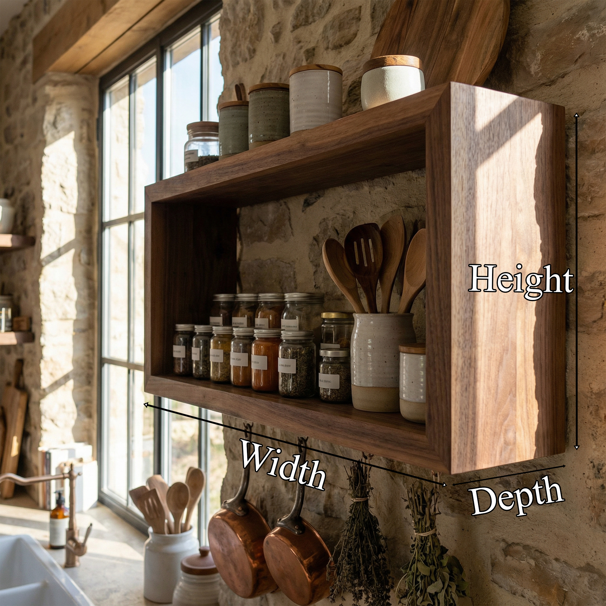 Rustic Box Style Kitchen Wall Shelf Solid Wood Display Unit SINLKIFL475