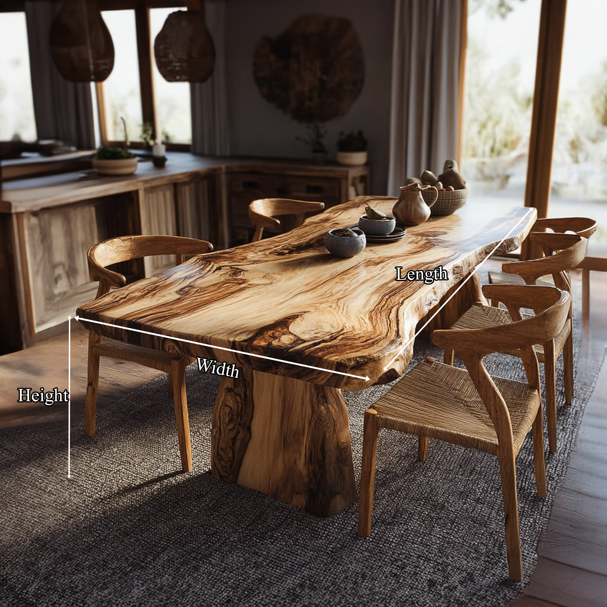 Rustic Live Edge Wooden Dining Table Dining Room SINLKIDT114