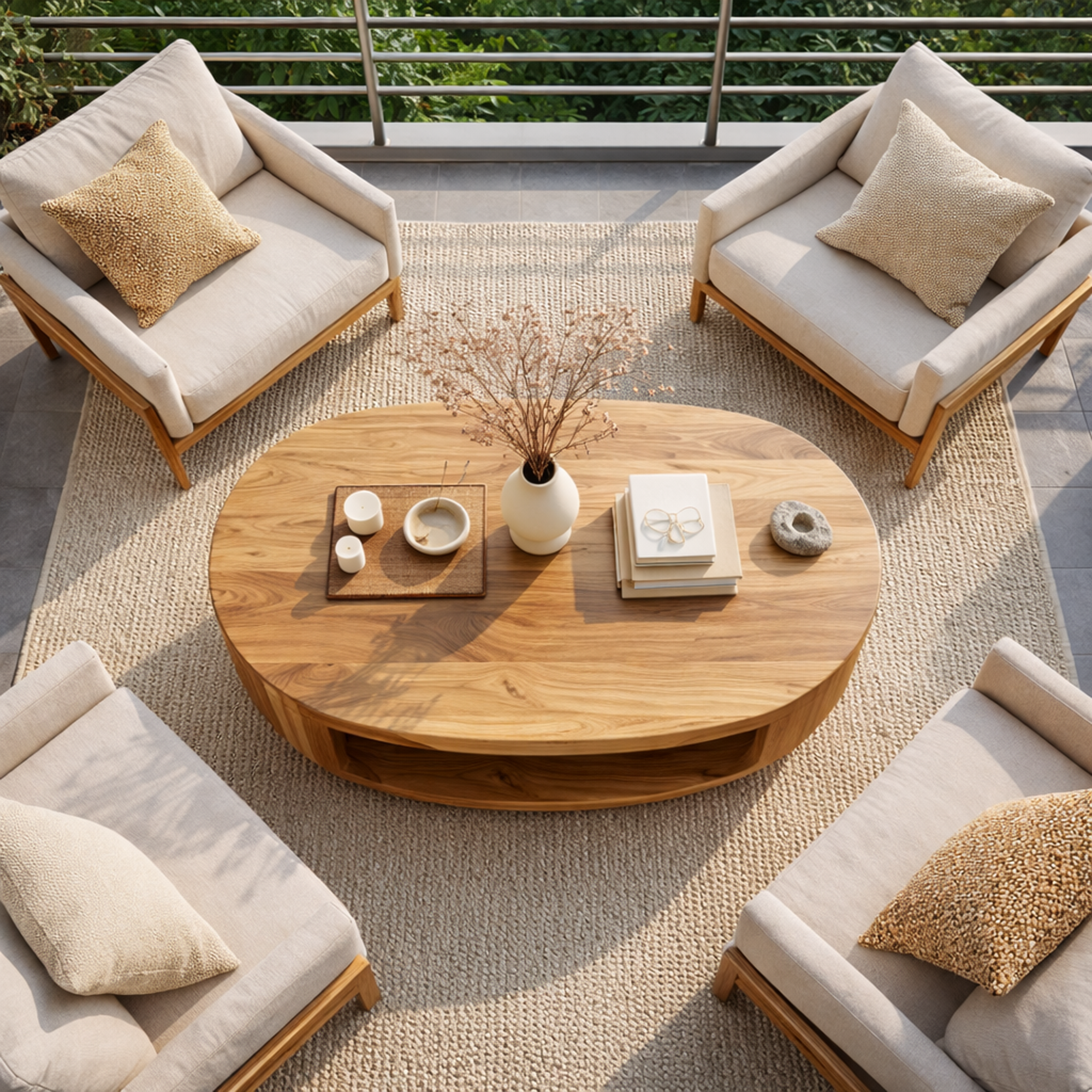 Curved Shell Solid Wood Coffee Table Calm Contemporary Living Room Interior SINLKICF319