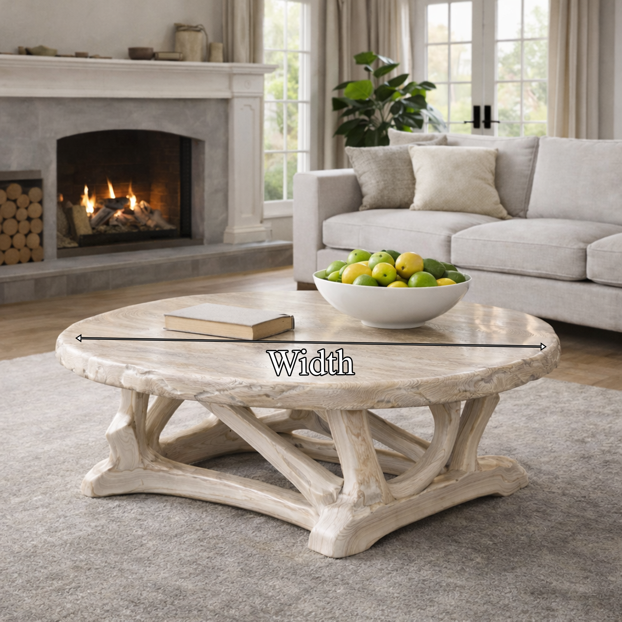 Handcrafted Driftwood Style Round Coffee Table Sculptural Coastal Living Room Interior SINLKICF293