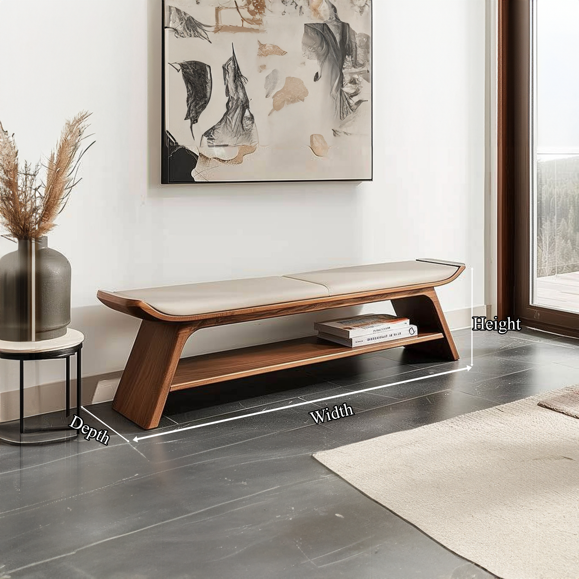 Mid Century Wooden Bench Living Room Or Bedroom Entryway SINLKIRS028