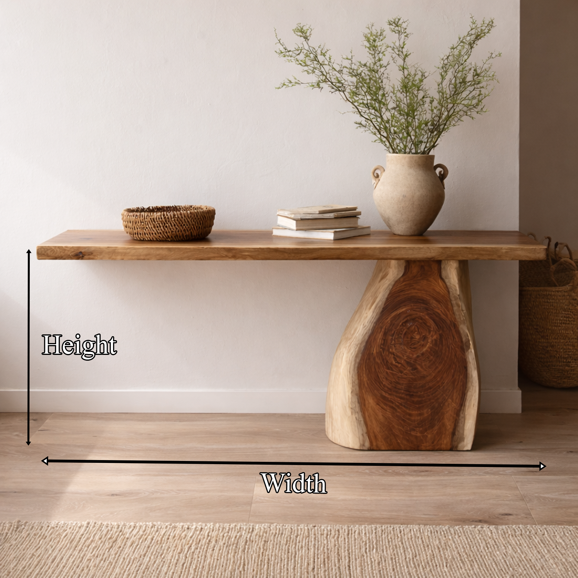 Rustic Organic Console Table Sculptural Leg For Living Room Decor SINLKICS463