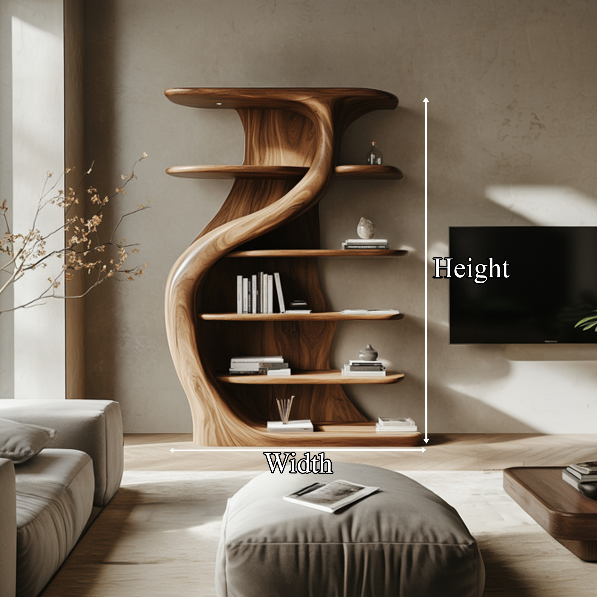 Rustic Handcrafted S Shape Wooden Cabinet Solid Wood Living Room Interior Feature Decor SINLKISC447