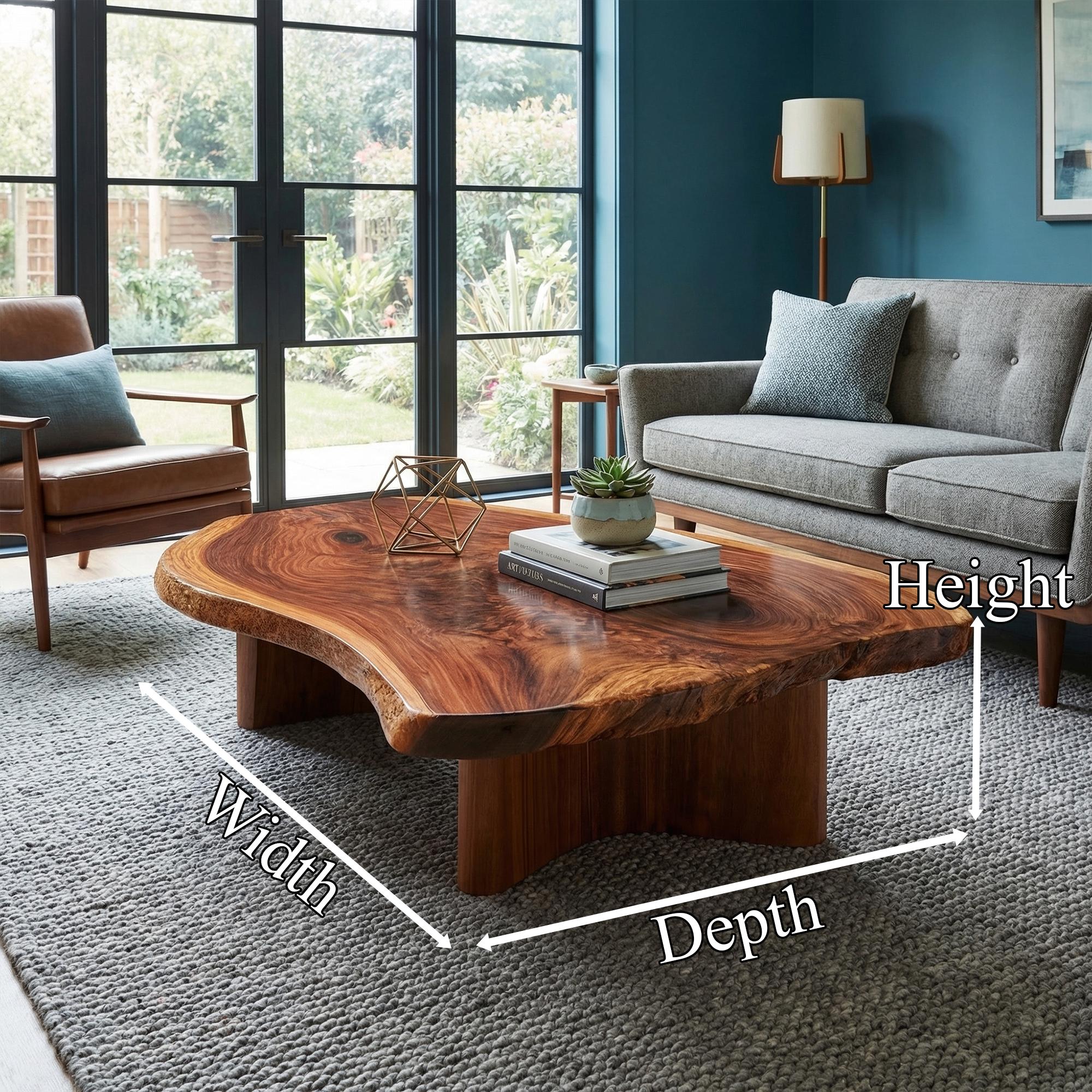 Rustic Live Edge Coffee Table Solid Wood Natural Slab Design Living Room SINLKICF343