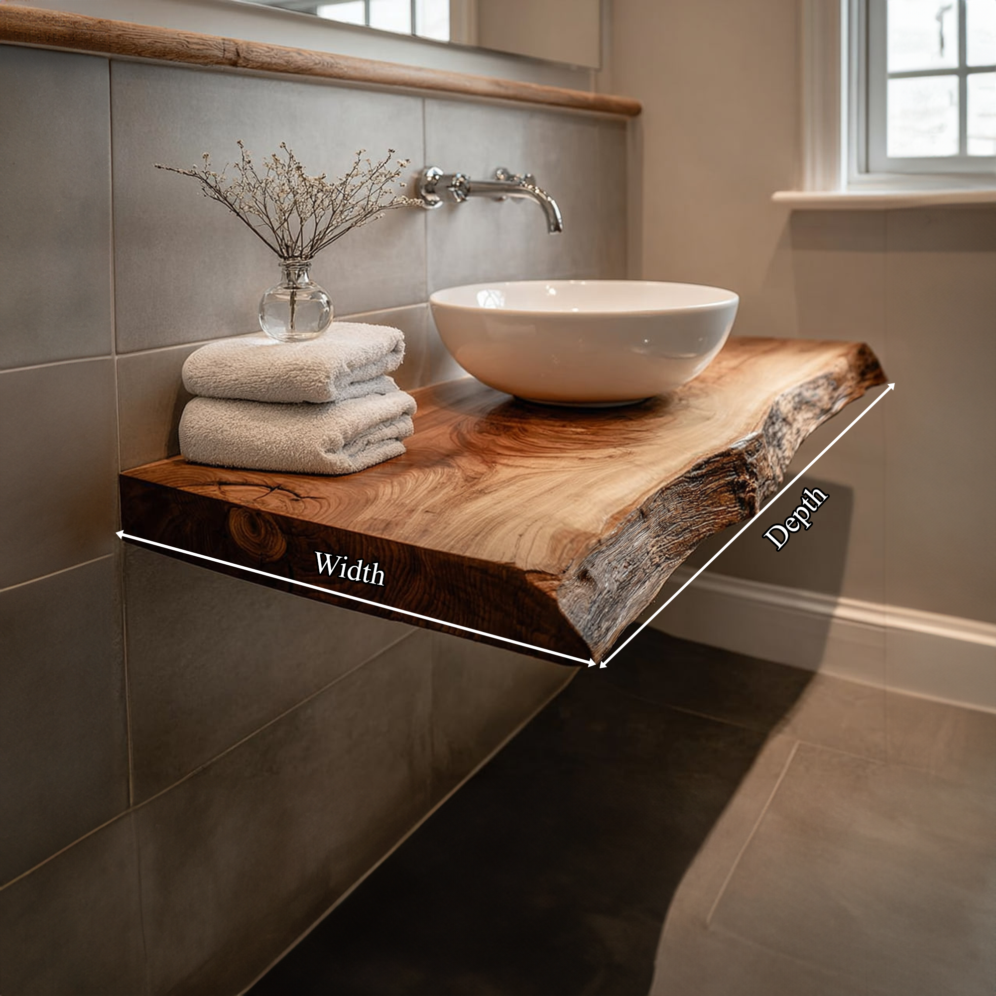 Rustic Floating Shelf Natural Edge Washroom SINLKIBRV165