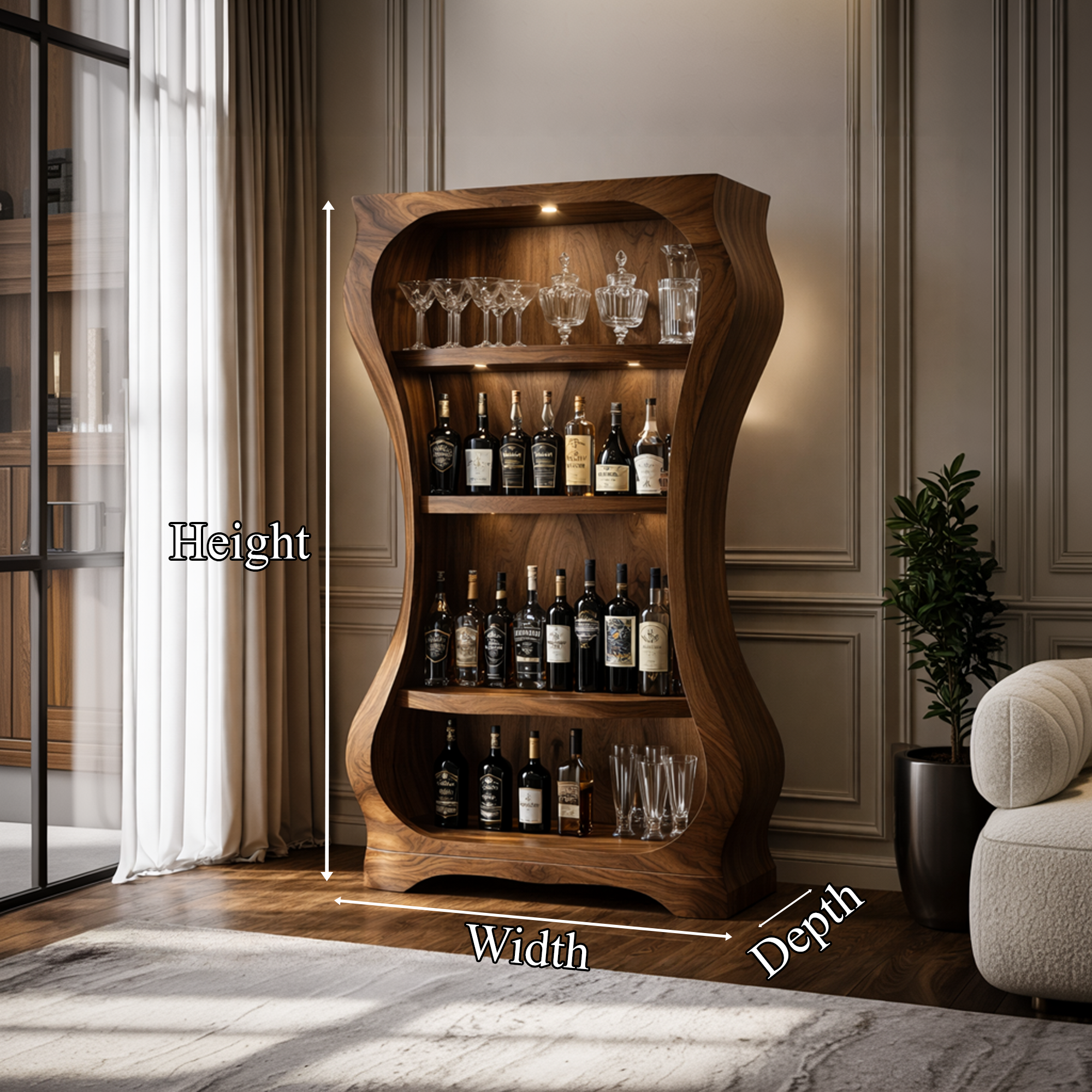 Sculptural Wood Wine Display Cabinet Interior SINLKISC452