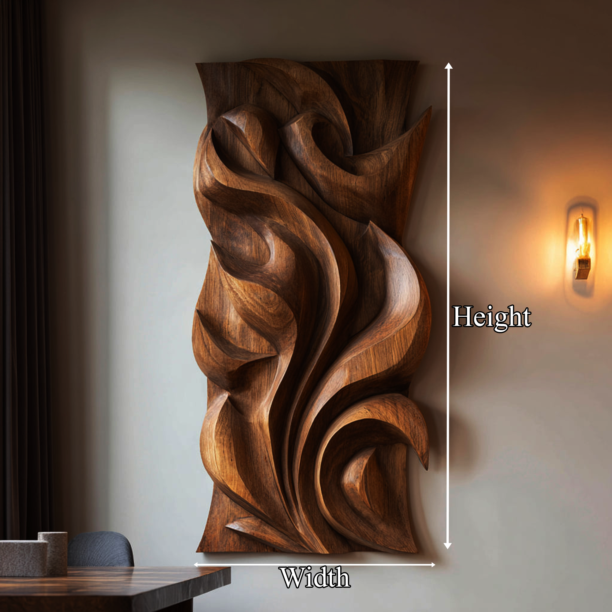 Abstract Carved Solid Wood Wall Art Sculptural Interior Decor SINLKIWD014